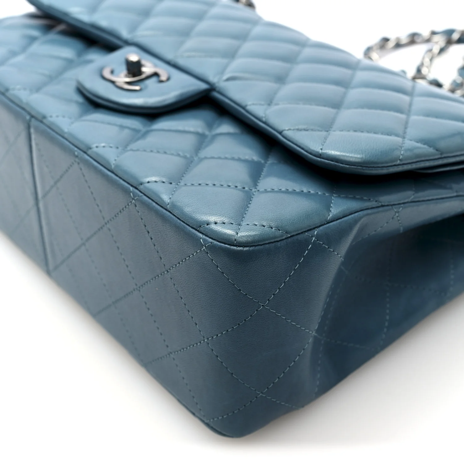 Lambskin Quilted Jumbo Double Flap Turquoise - Image 10
