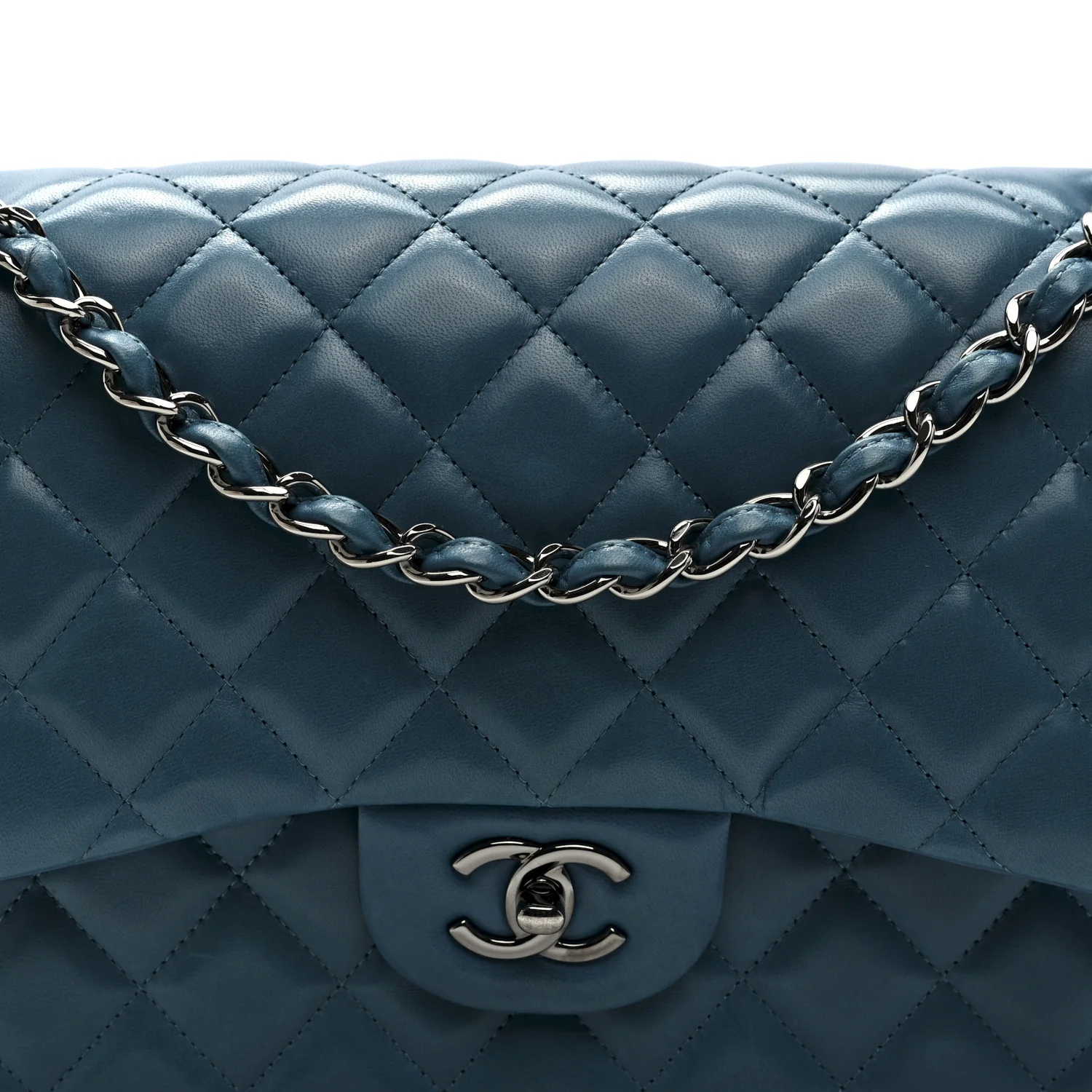 Lambskin Quilted Jumbo Double Flap Turquoise - Image 8