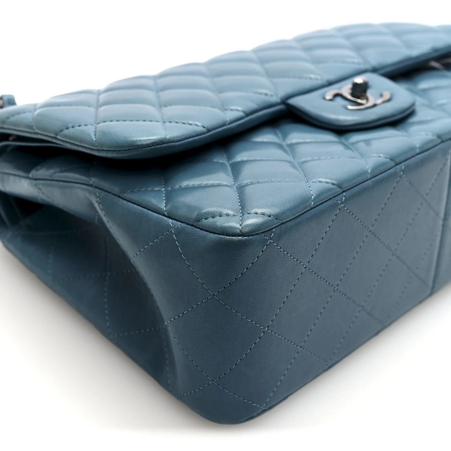 Lambskin Quilted Jumbo Double Flap Turquoise - Image 9