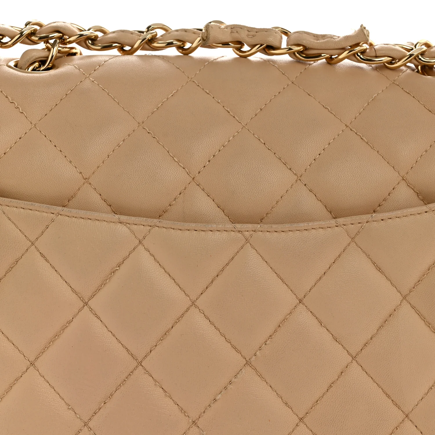 Lambskin Quilted Jumbo Single Flap Beige - Image 13