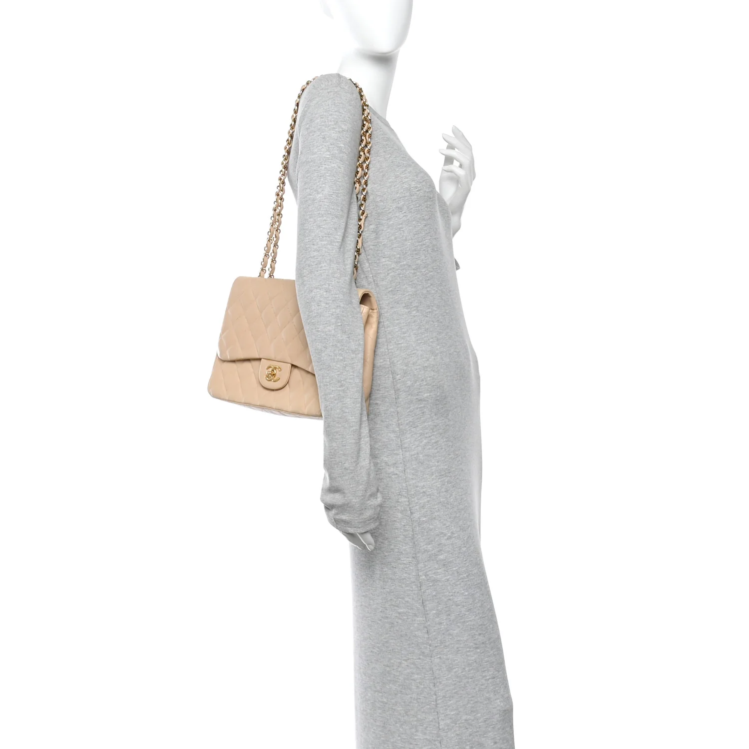Lambskin Quilted Jumbo Single Flap Beige - Image 2