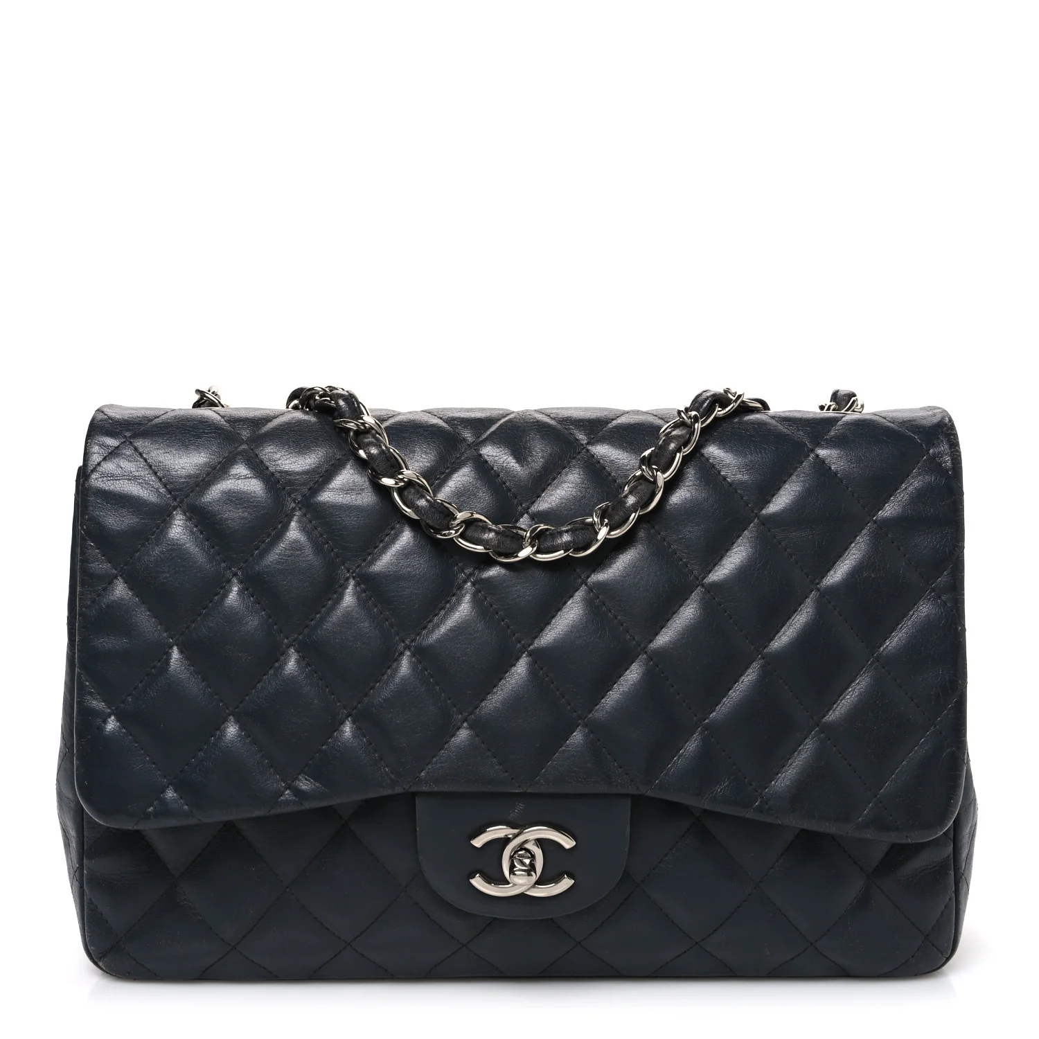 Lambskin Quilted Jumbo Single Flap Grey