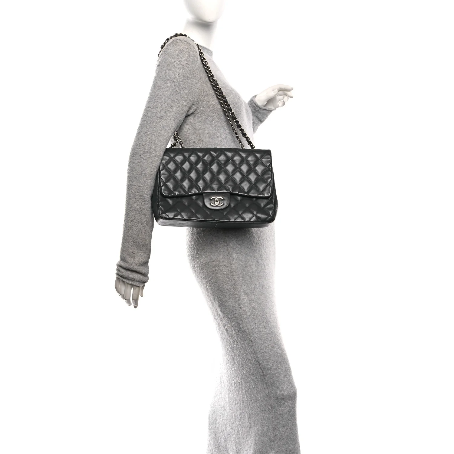Lambskin Quilted Jumbo Single Flap Grey - Image 2