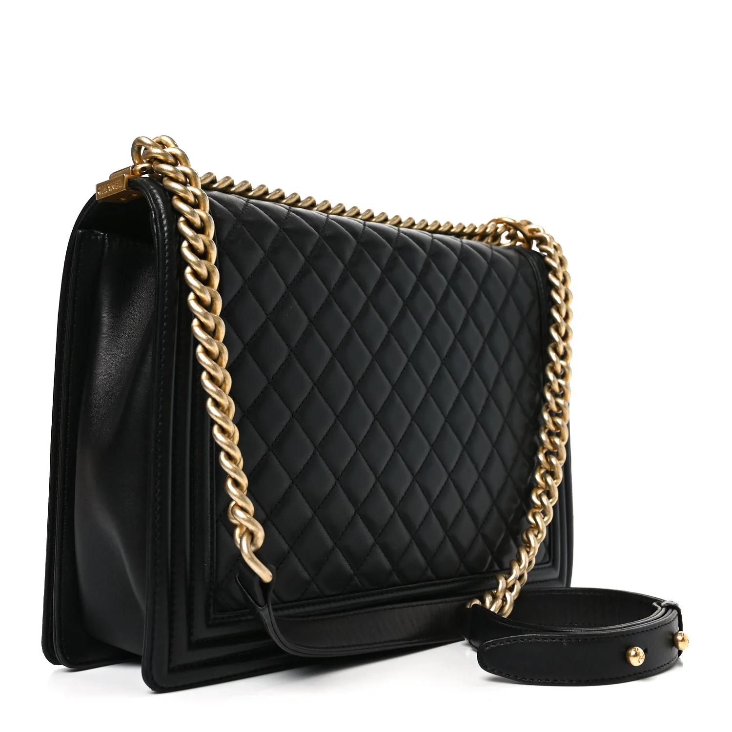 Lambskin Quilted Large Boy Flap Black - Image 3