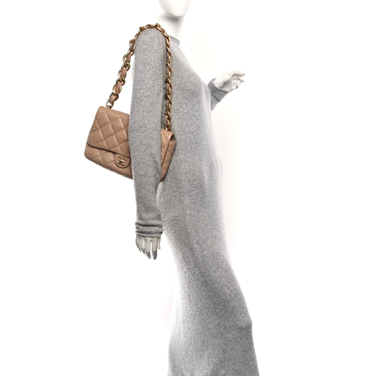 Lambskin Quilted Large CC Funky Town Flap Beige - Image 2