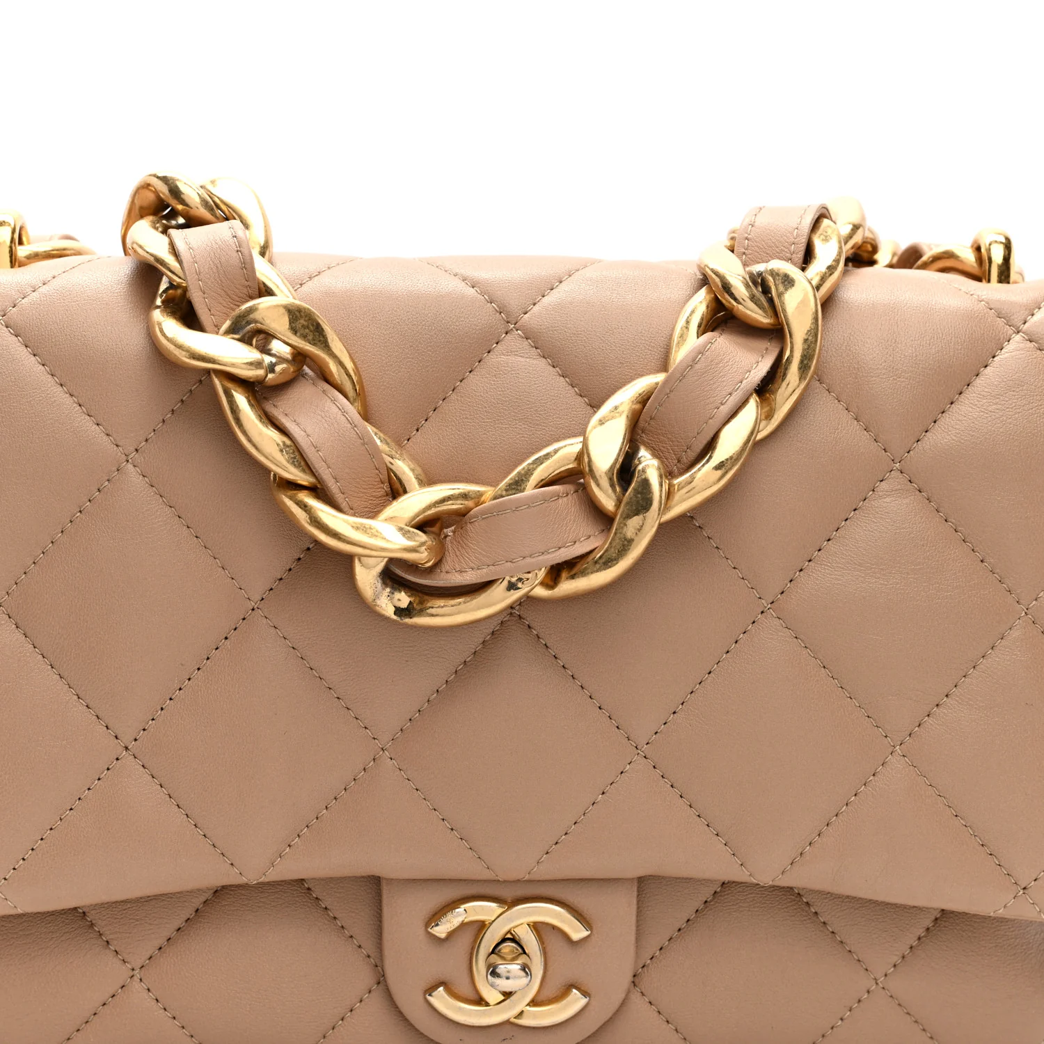 Lambskin Quilted Large CC Funky Town Flap Beige - Image 8