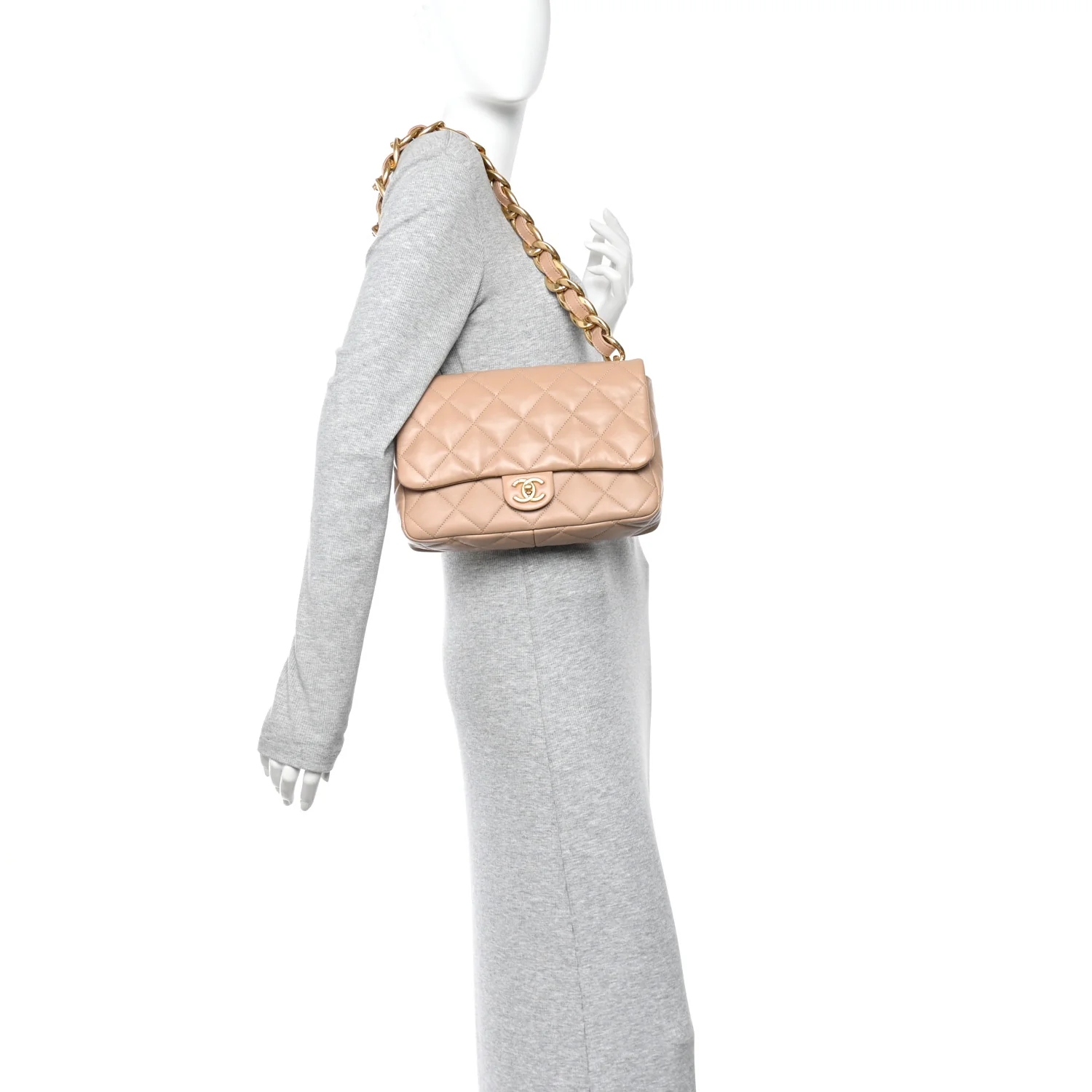Lambskin Quilted Large CC Funky Town Flap Beige - Image 2