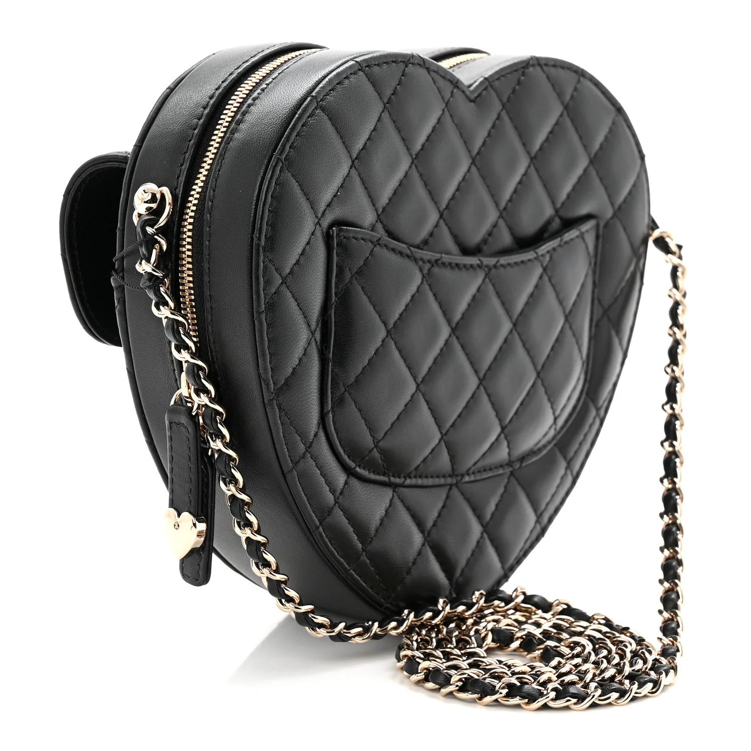Lambskin Quilted Large CC In Love Heart Bag Black - Image 3