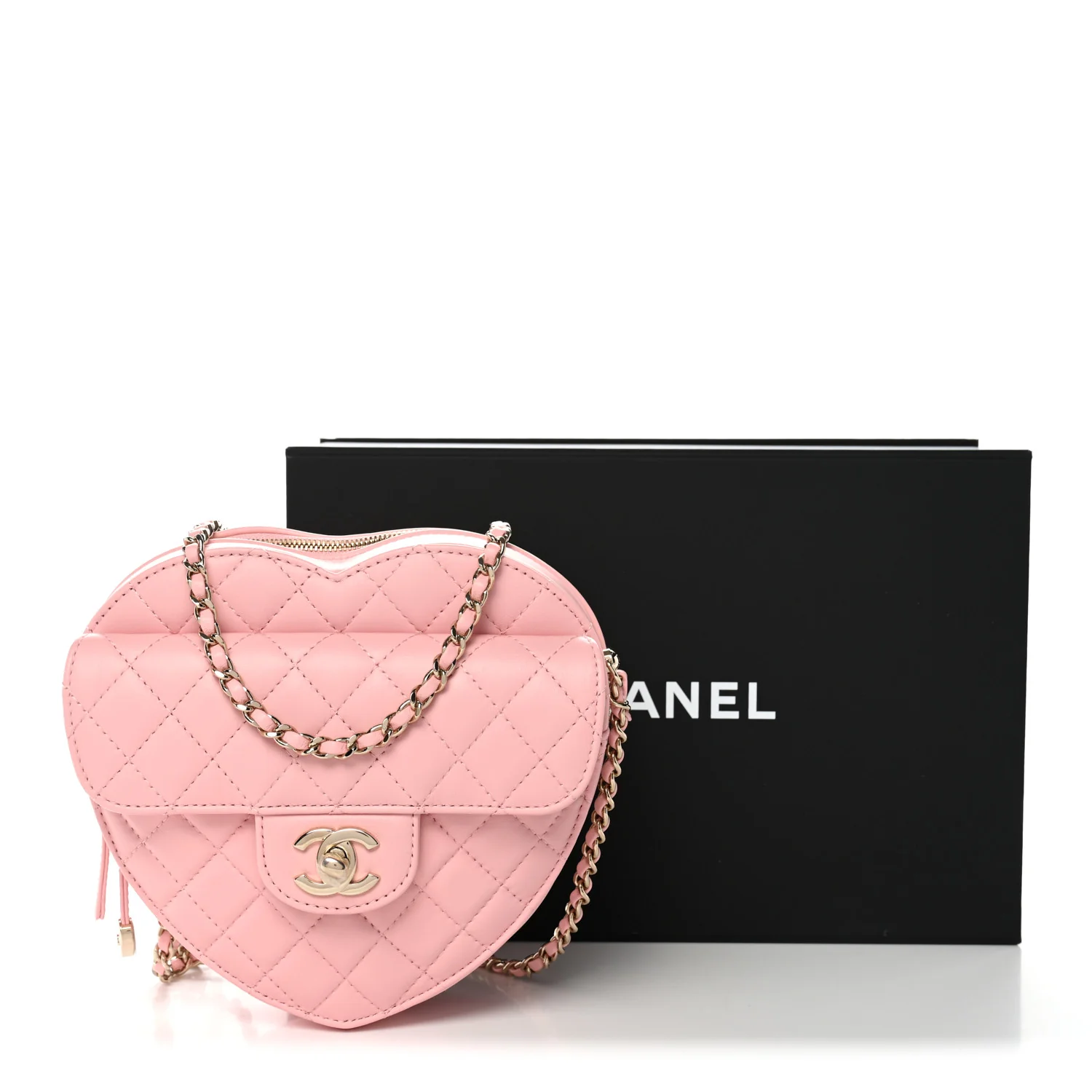 Lambskin Quilted Large CC In Love Heart Bag Light Pink - Image 11