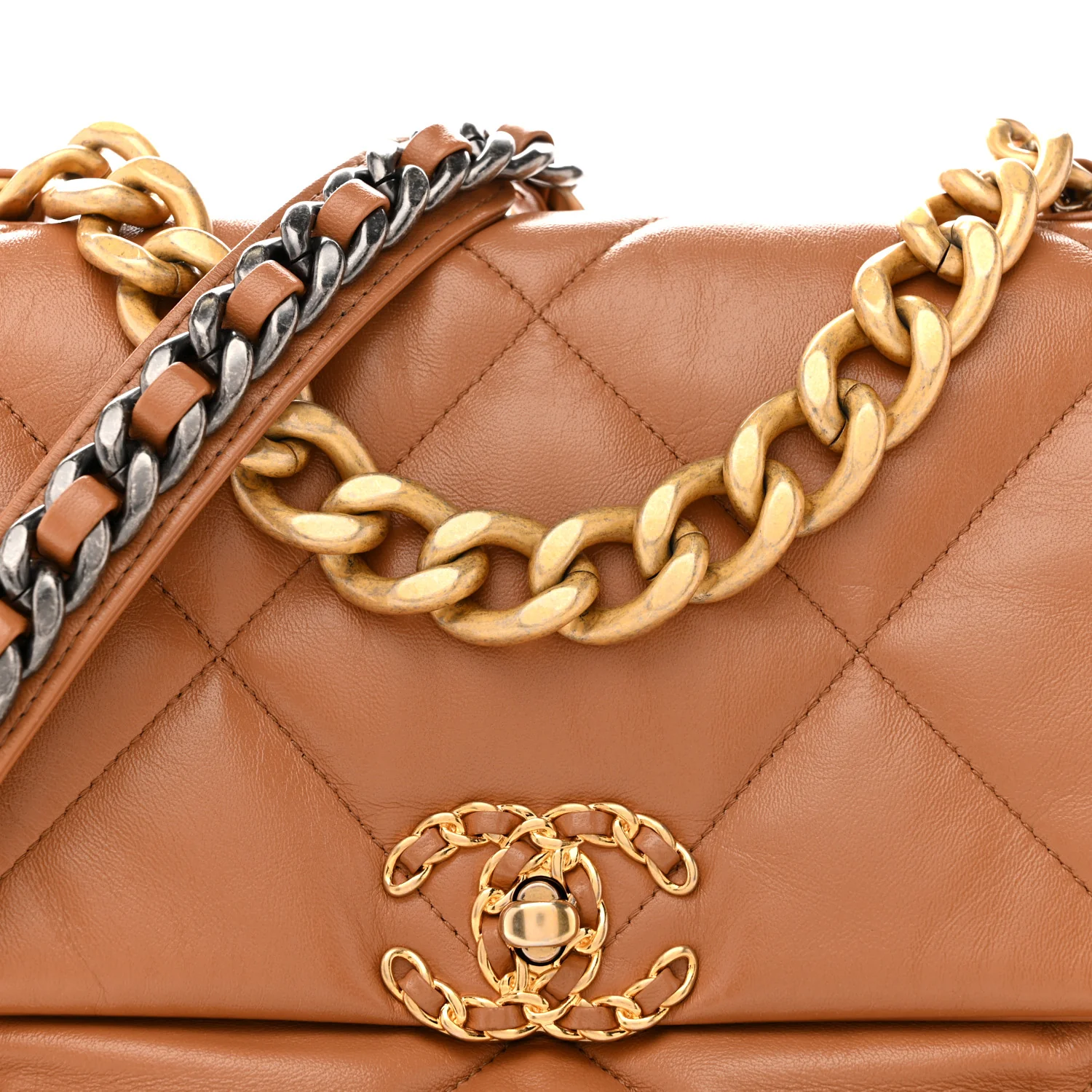 Lambskin Quilted Large Chanel 19 Flap Brown - Image 8
