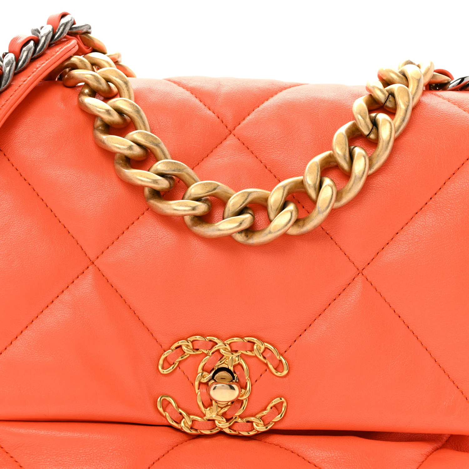 Lambskin Quilted Large Chanel 19 Flap Orange - Image 8