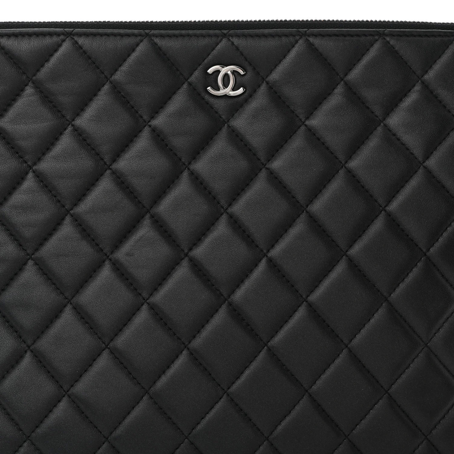 Lambskin Quilted Large Cosmetic Case Black - Image 8