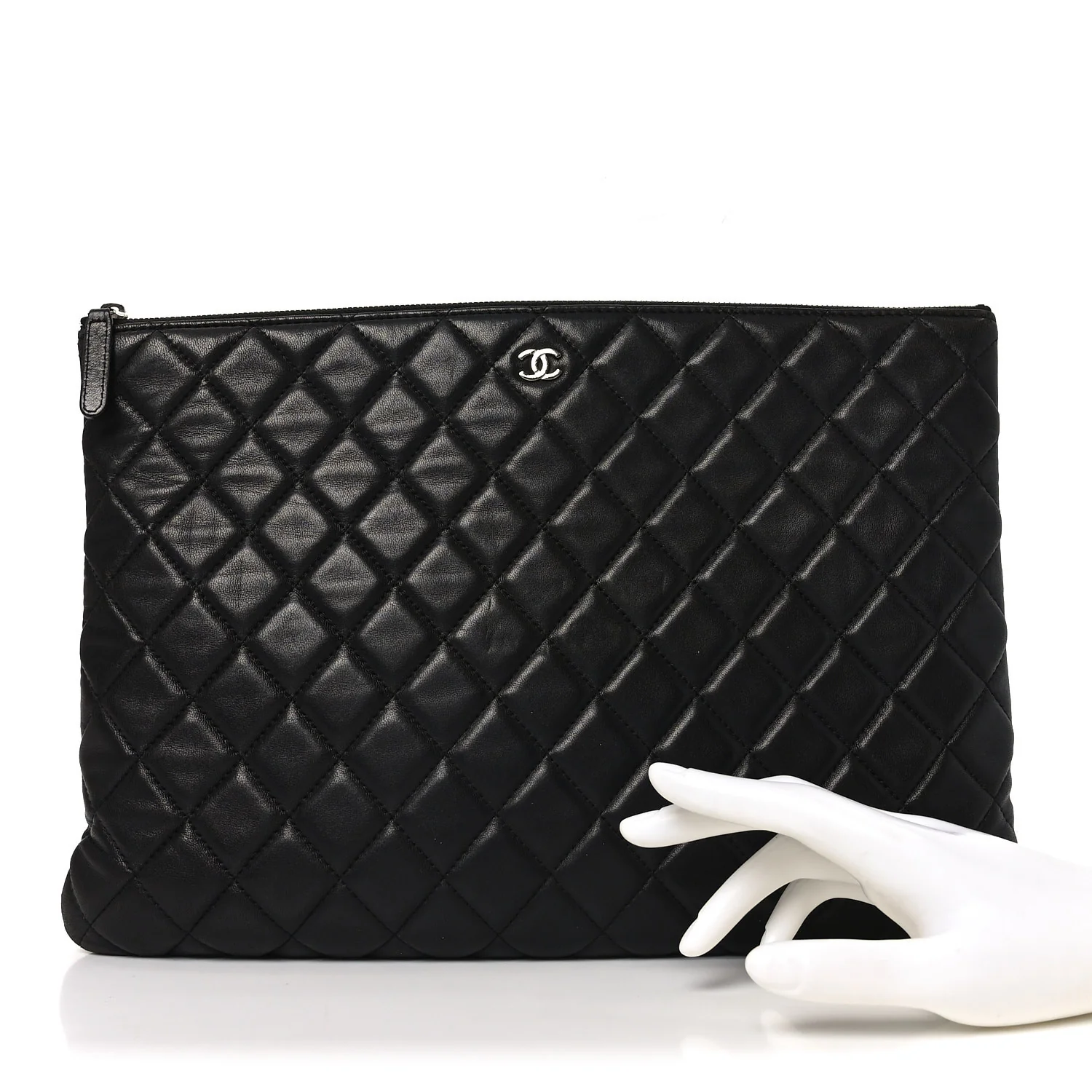 Lambskin Quilted Large Cosmetic Case Black - Image 2
