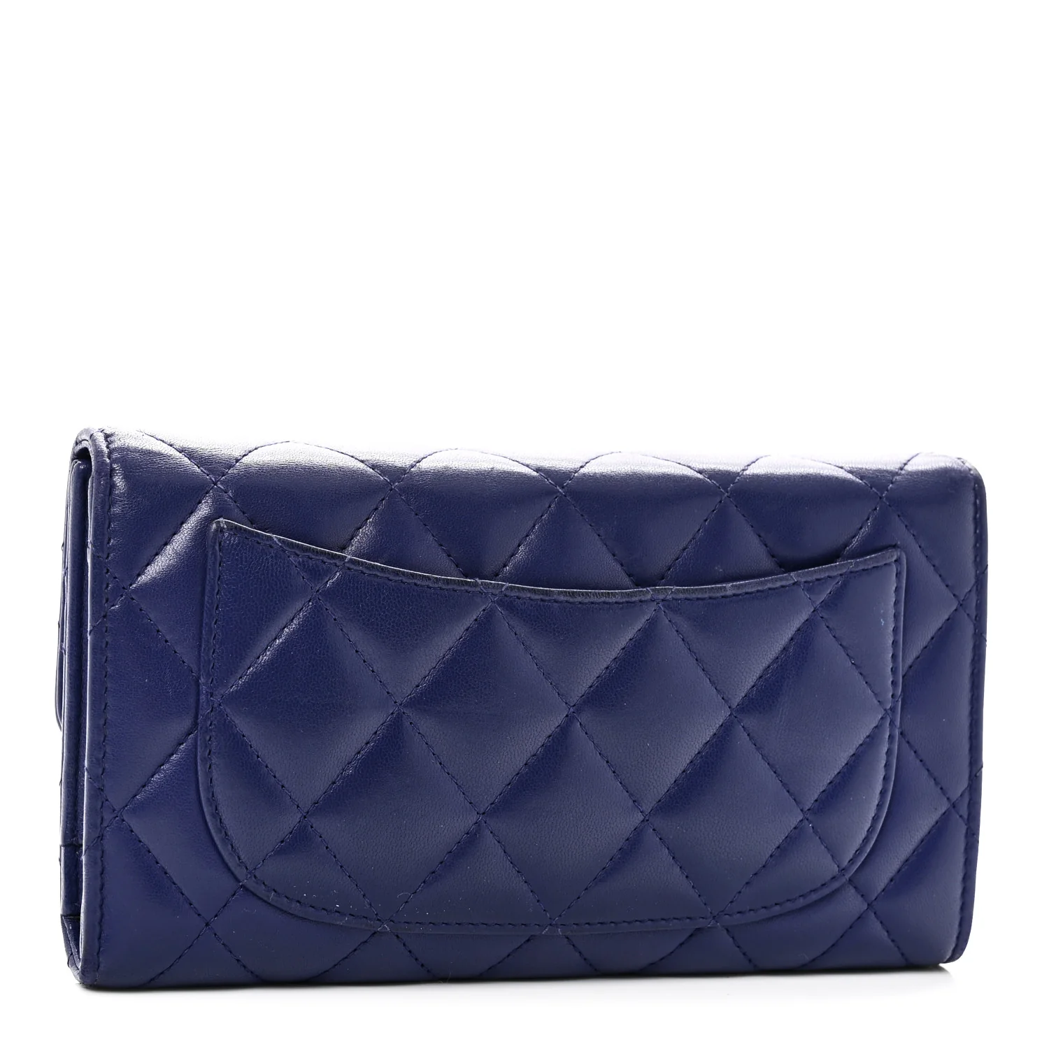 Lambskin Quilted Large Flap Wallet Blue - Image 3