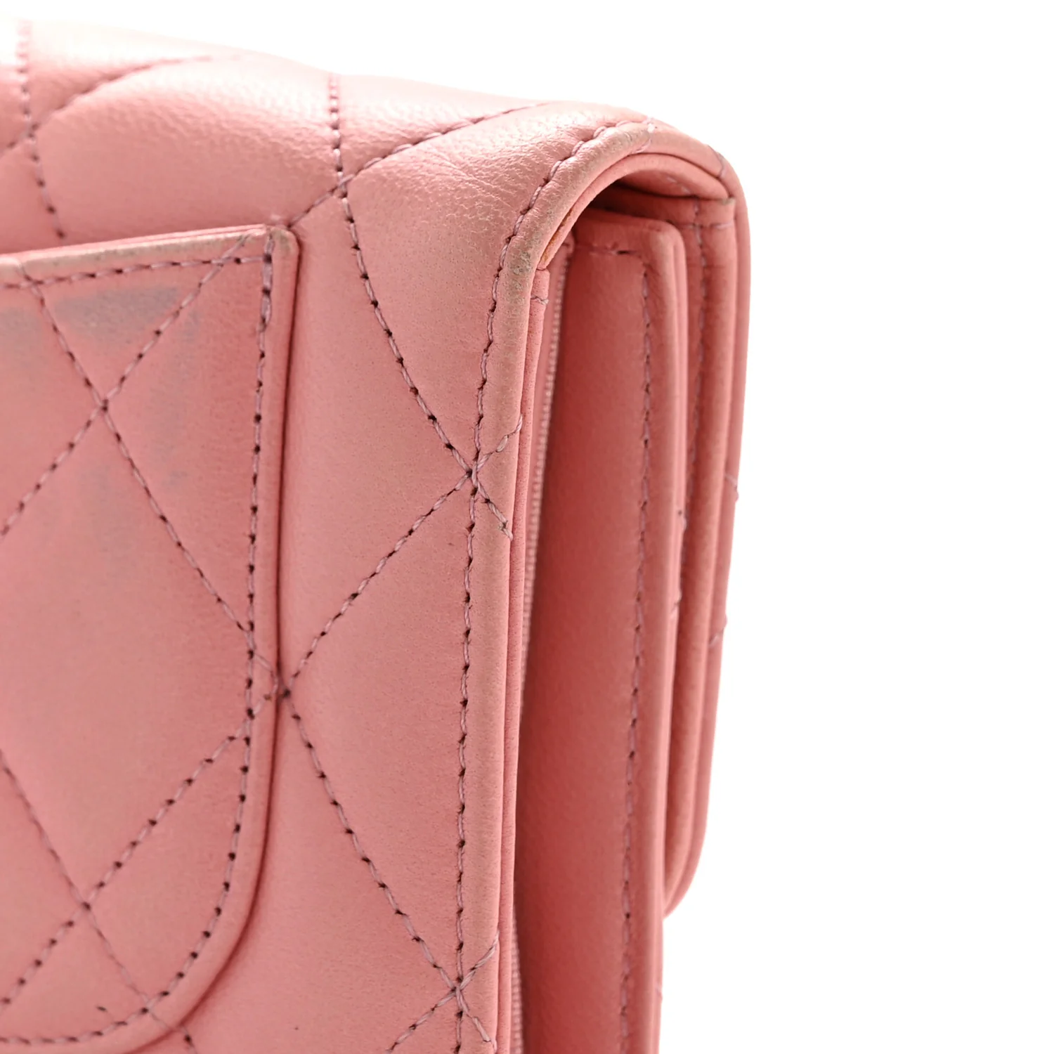 Lambskin Quilted Large Flap Wallet Pink - Image 14