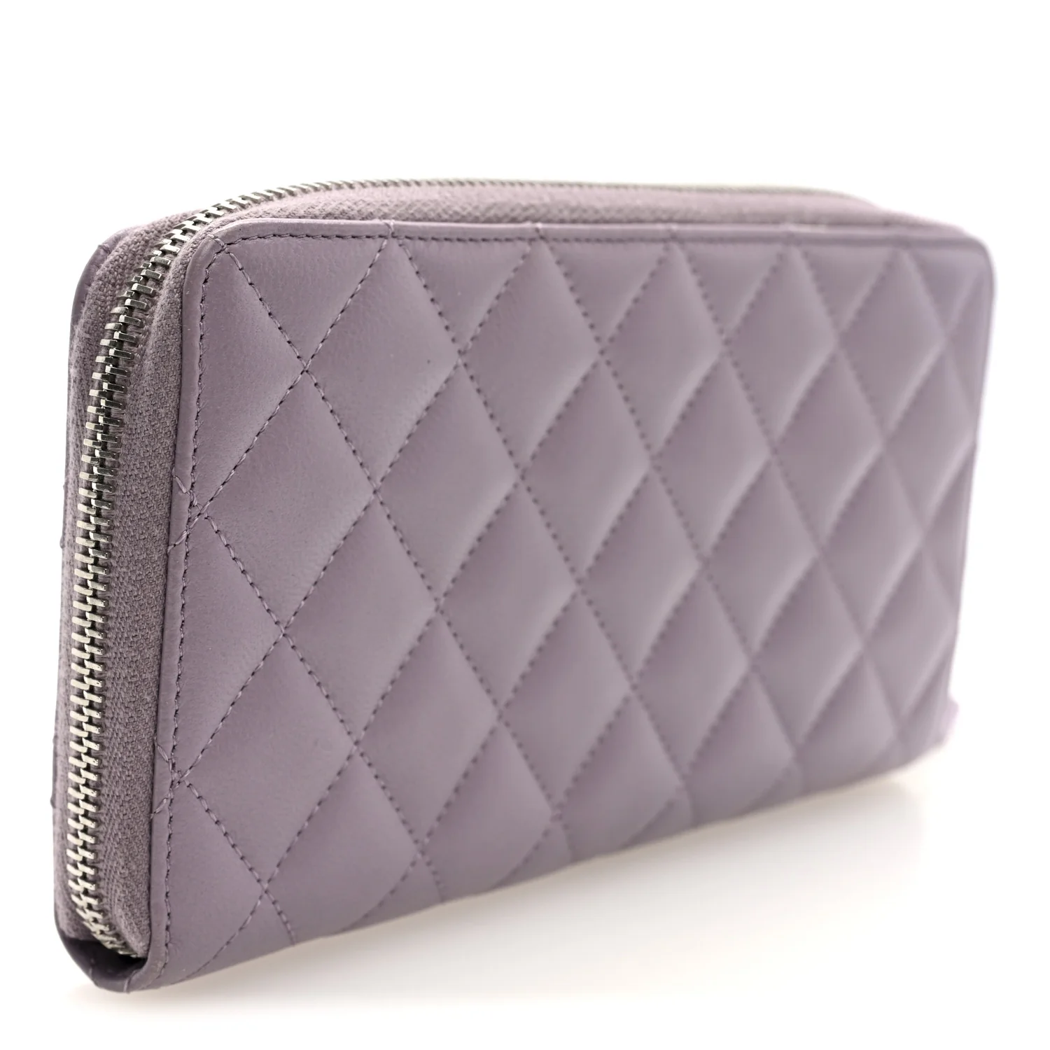 Lambskin Quilted Large Gusset Zip Around Wallet Light Purple - Image 3