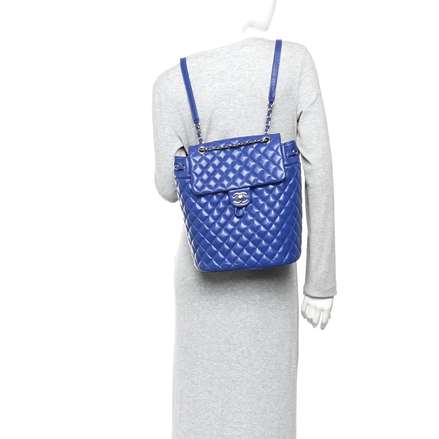 Lambskin Quilted Large Urban Spirit Backpack Blue - Image 2