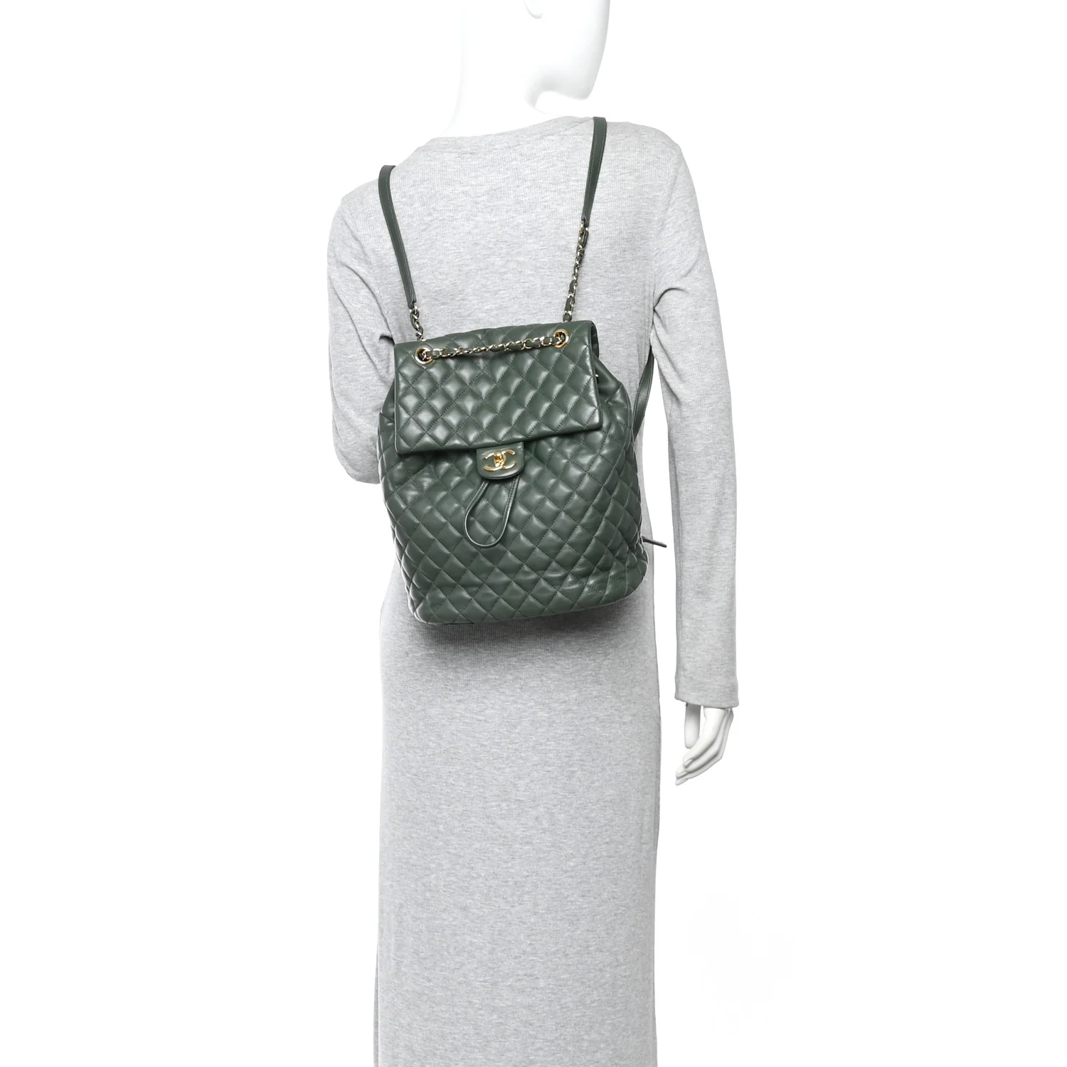 Lambskin Quilted Large Urban Spirit Backpack Dark Green - Image 2