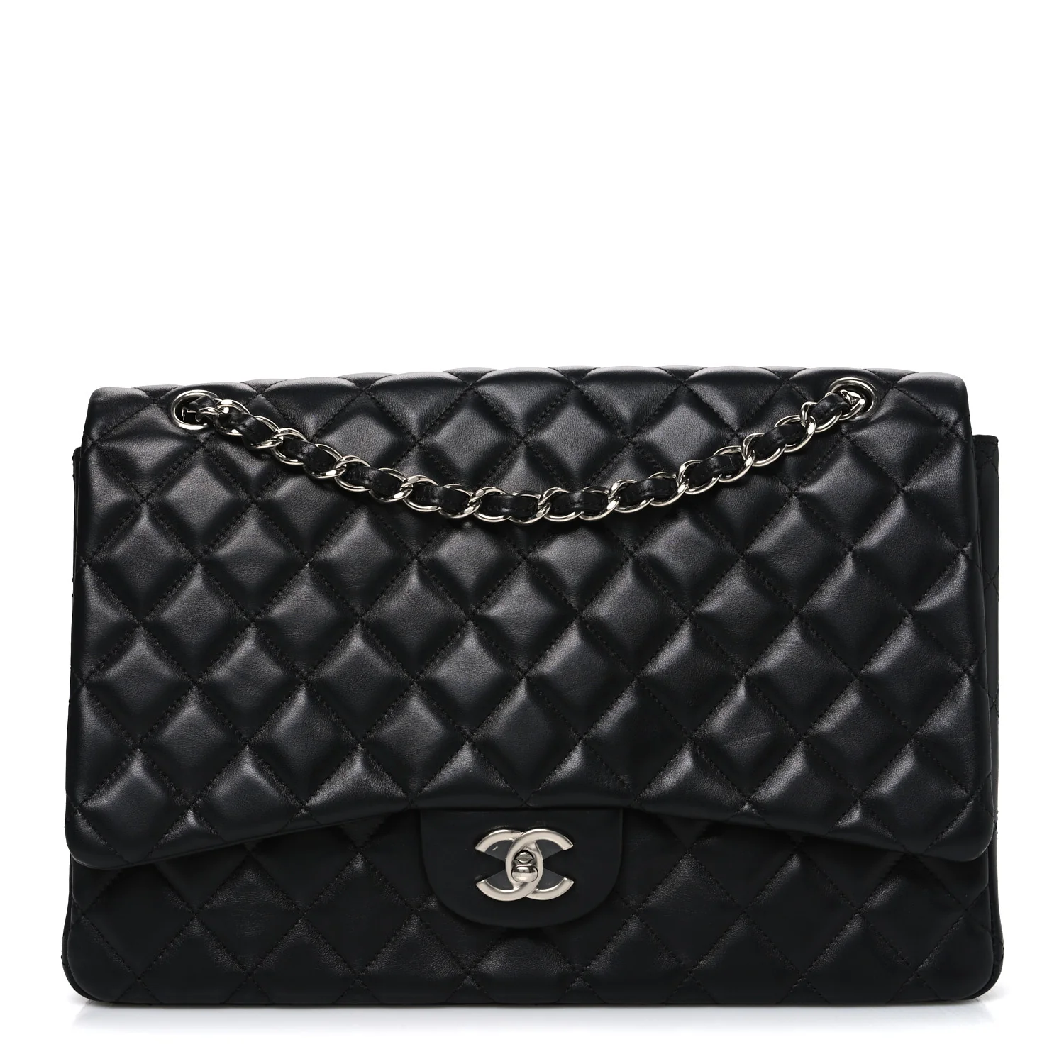 Lambskin Quilted Maxi Single Flap Black