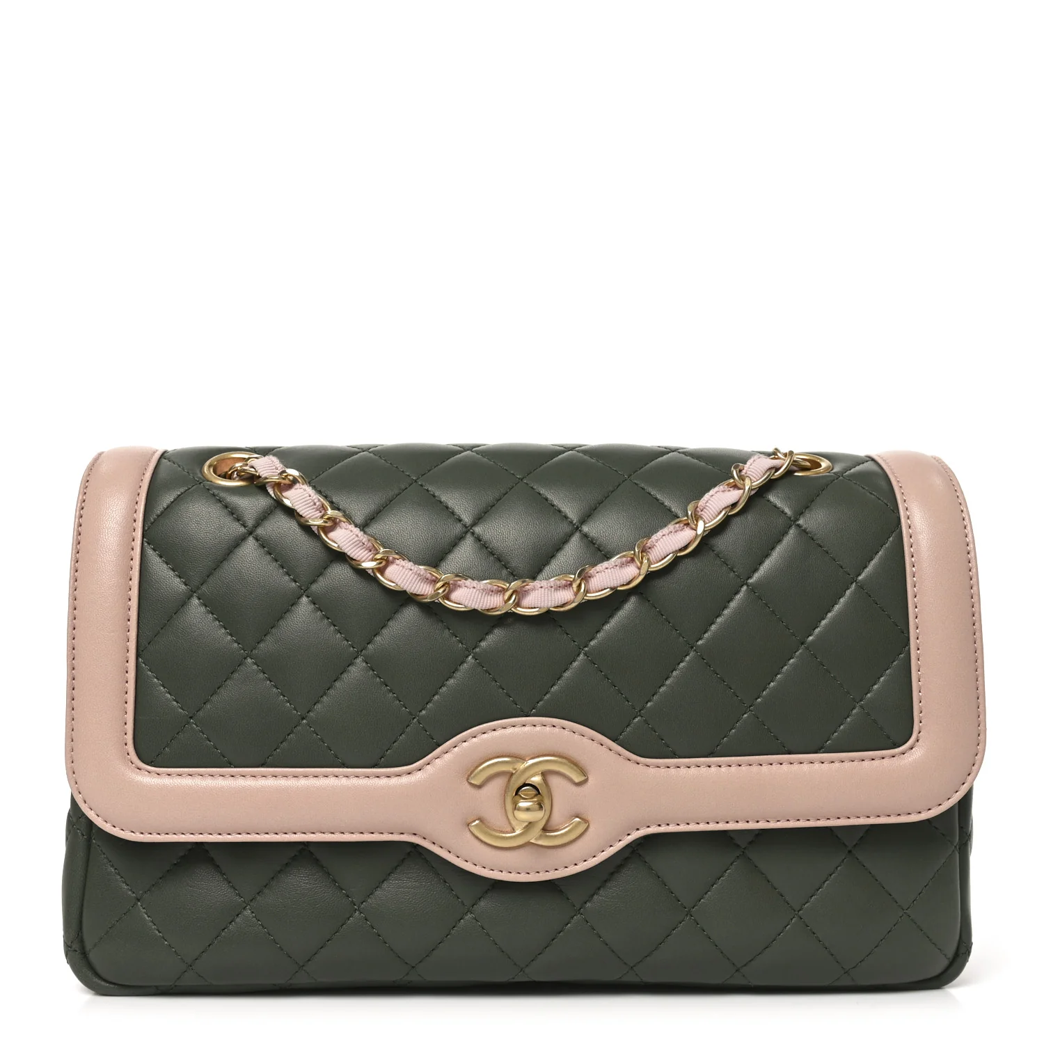 Lambskin Quilted Medium Bi-Color Flap Green Pink