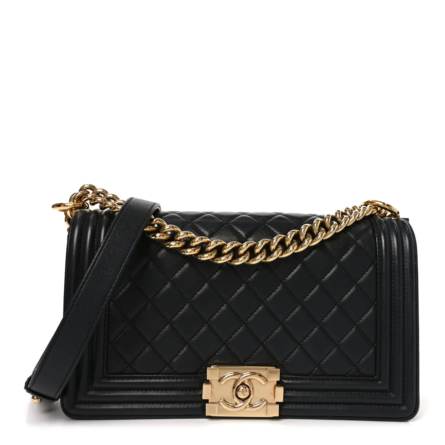 Lambskin Quilted Medium Boy Flap Black