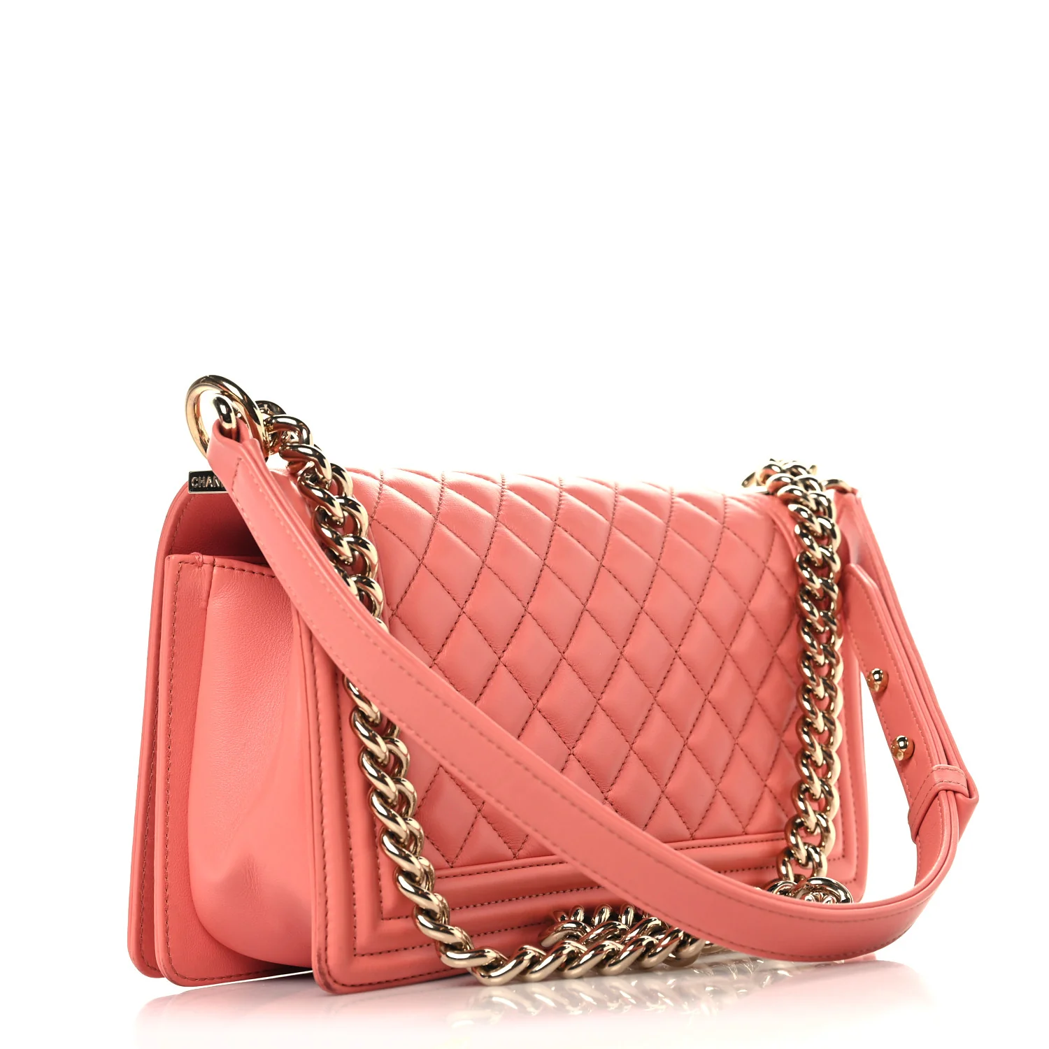 Lambskin Quilted Medium Boy Flap Coral - Image 3