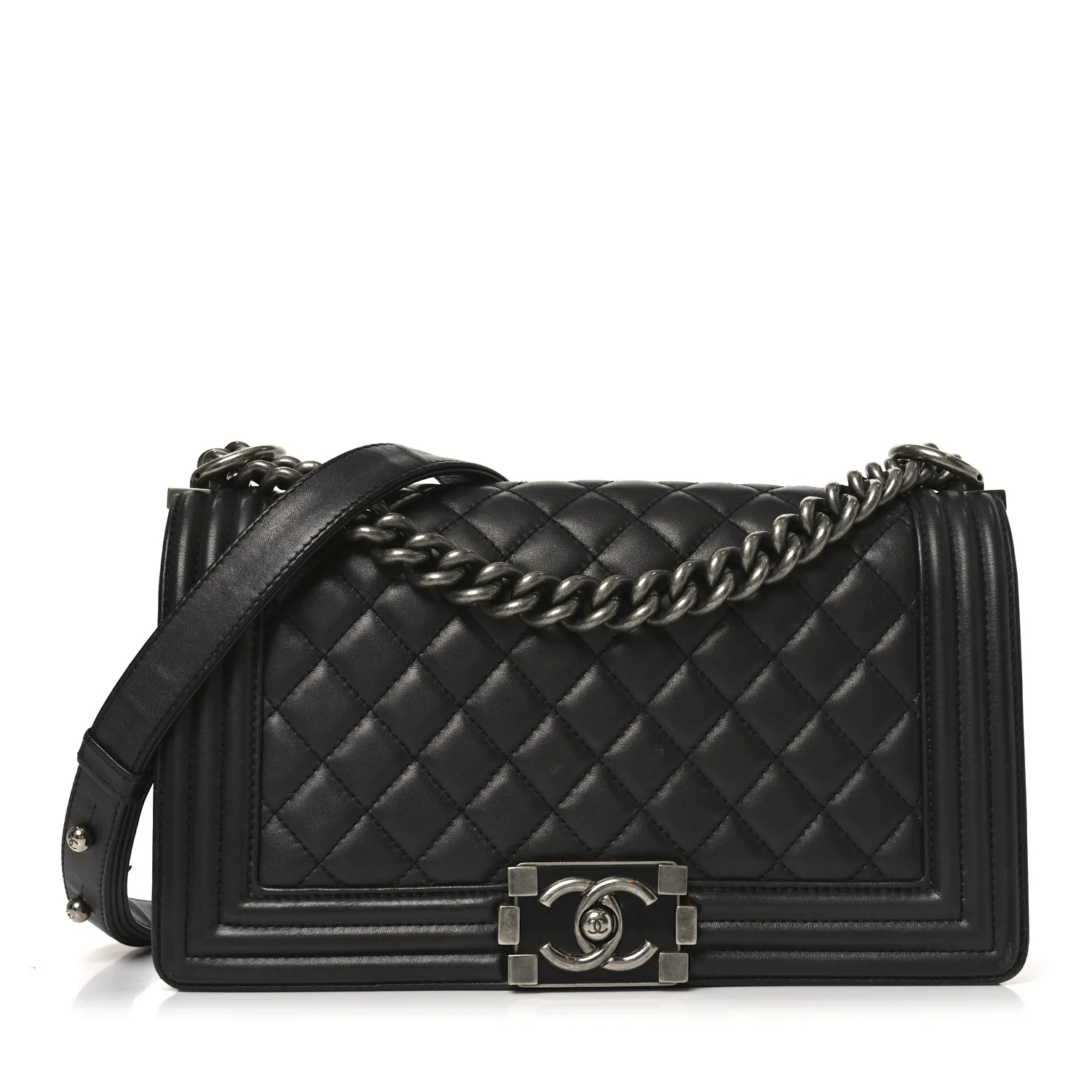 Lambskin Quilted Medium Boy Flap Dark Grey