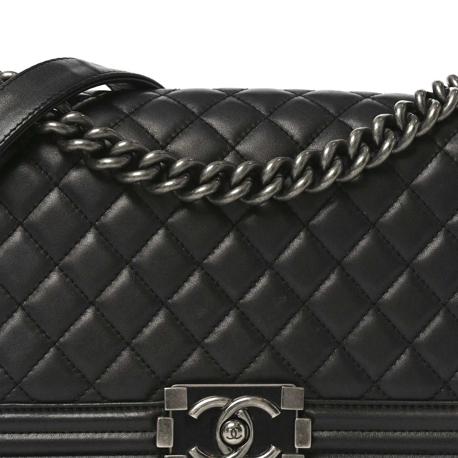 Lambskin Quilted Medium Boy Flap Dark Grey - Image 8