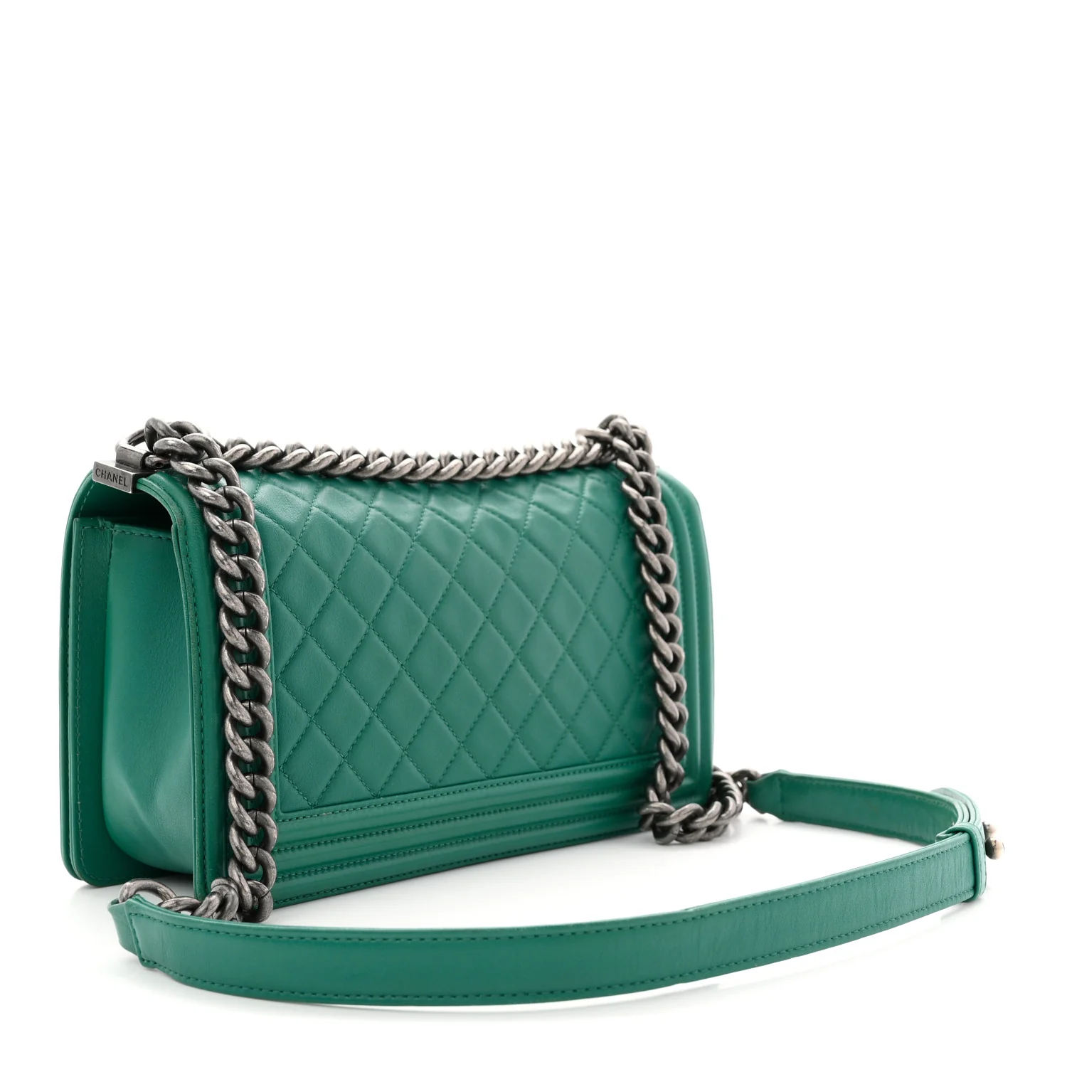 Lambskin Quilted Medium Boy Flap Green - Image 3