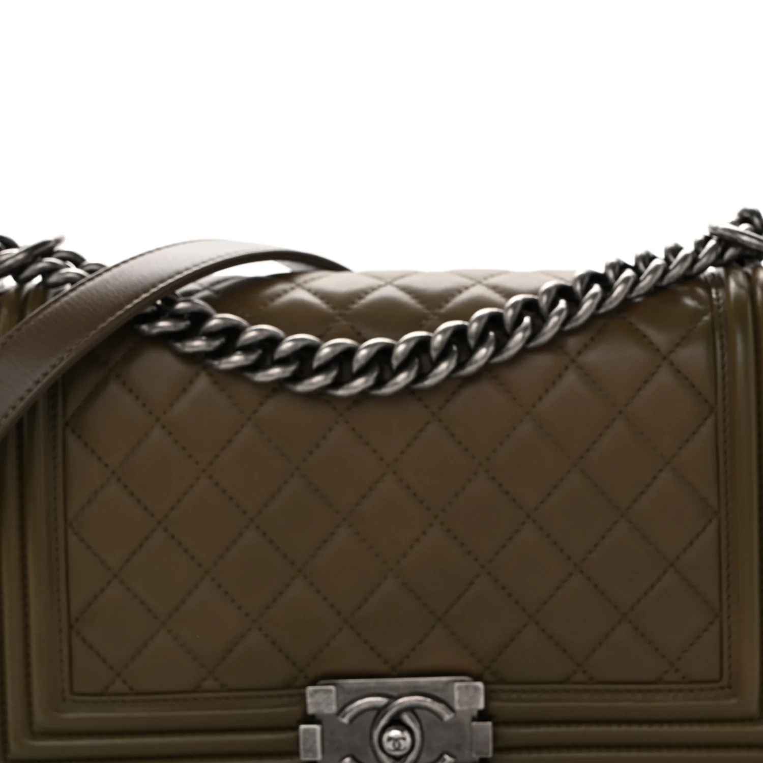 Lambskin Quilted Medium Boy Flap Khaki - Image 8