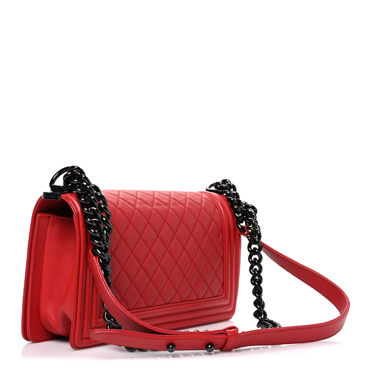 Lambskin Quilted Medium Boy Flap Red - Image 3