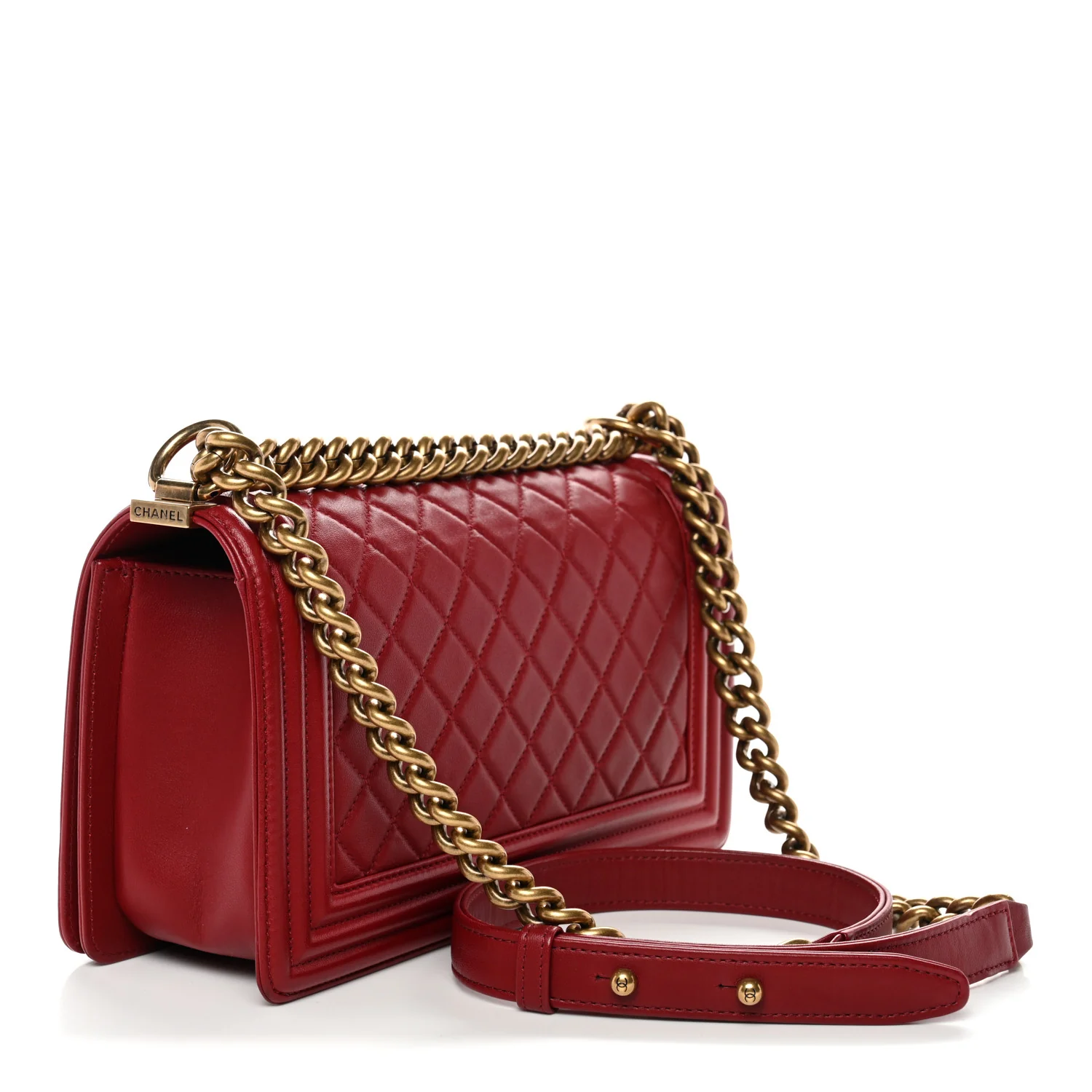 Lambskin Quilted Medium Boy Flap Red - Image 3