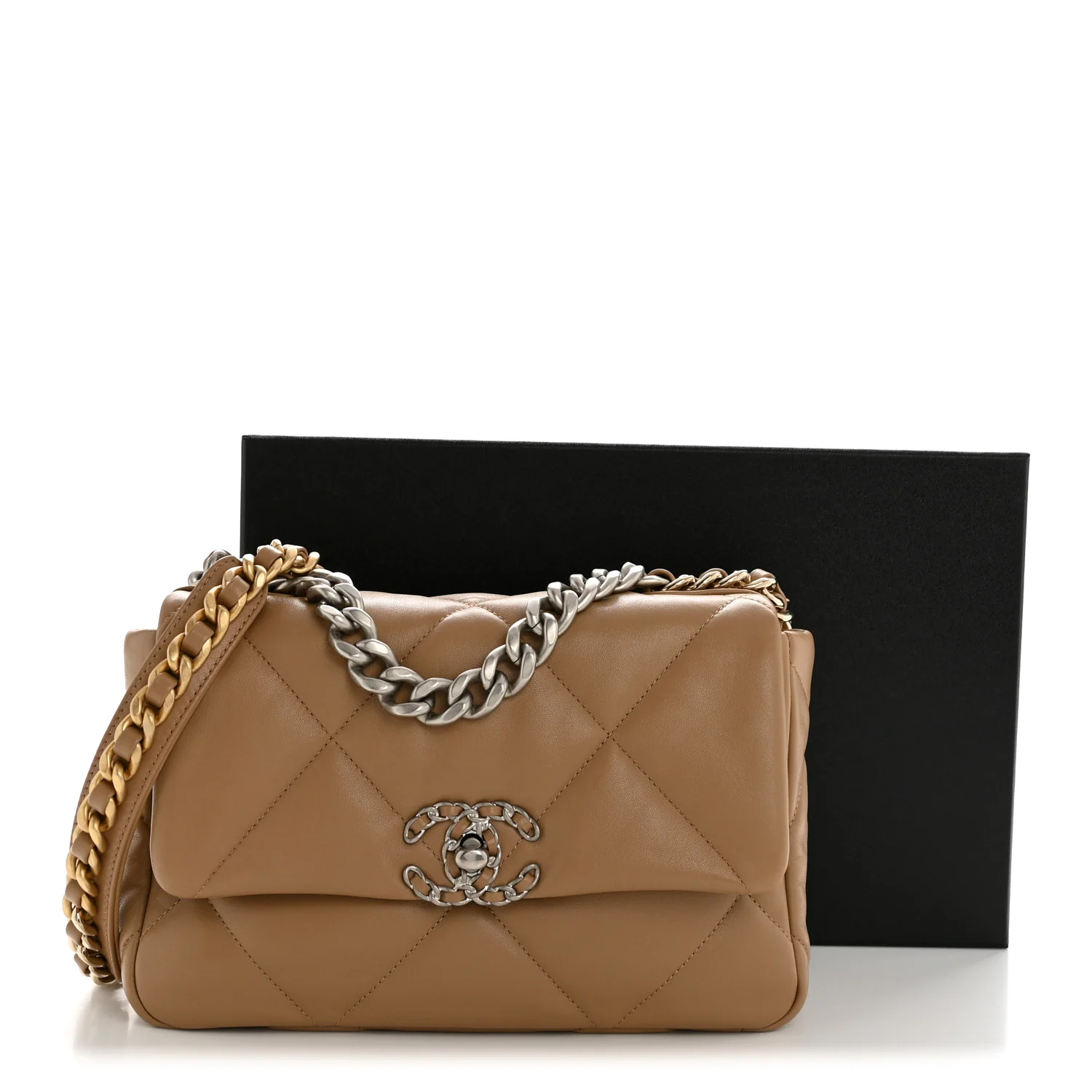 Lambskin Quilted Medium Chanel 19 Flap Beige - Image 13