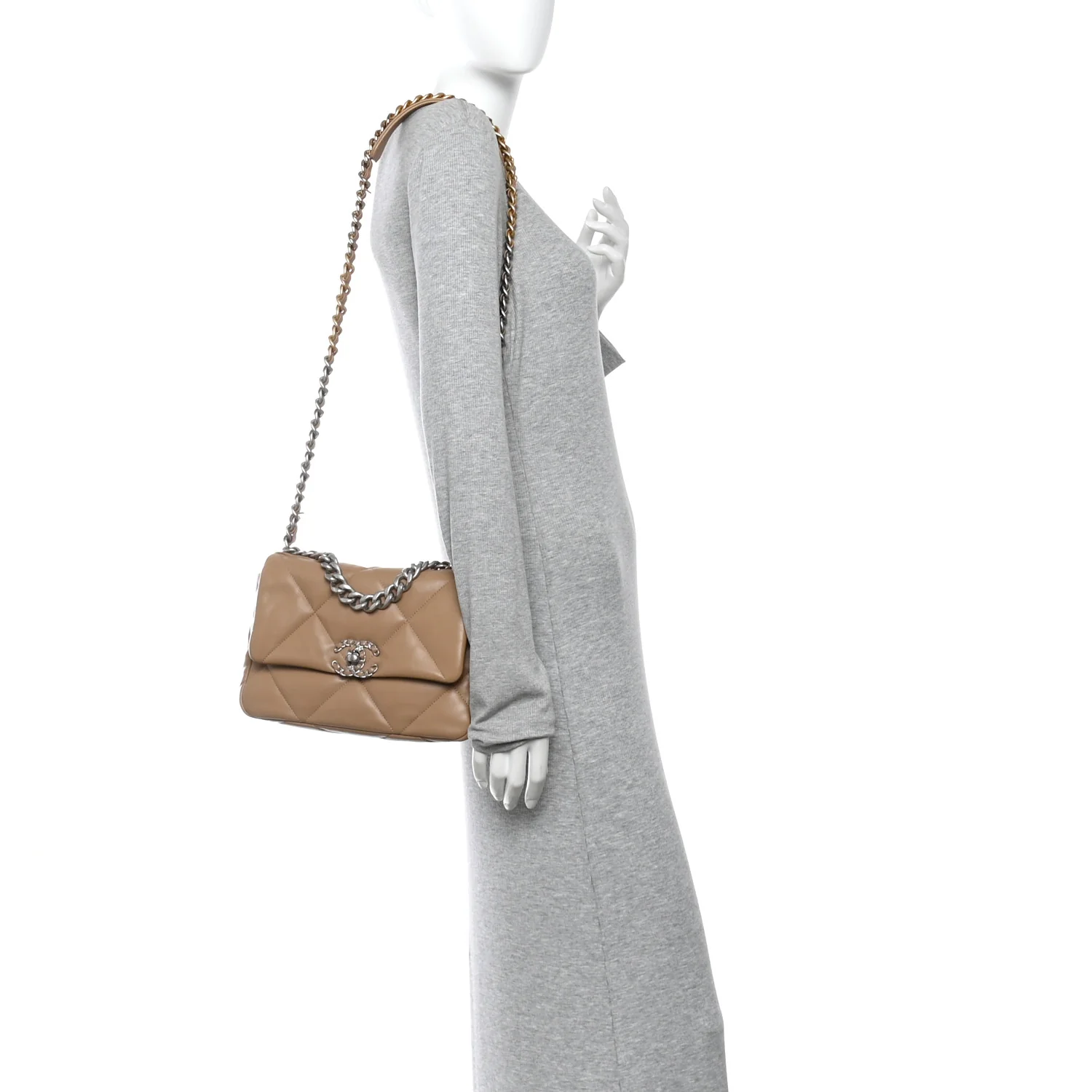 Lambskin Quilted Medium Chanel 19 Flap Beige - Image 2