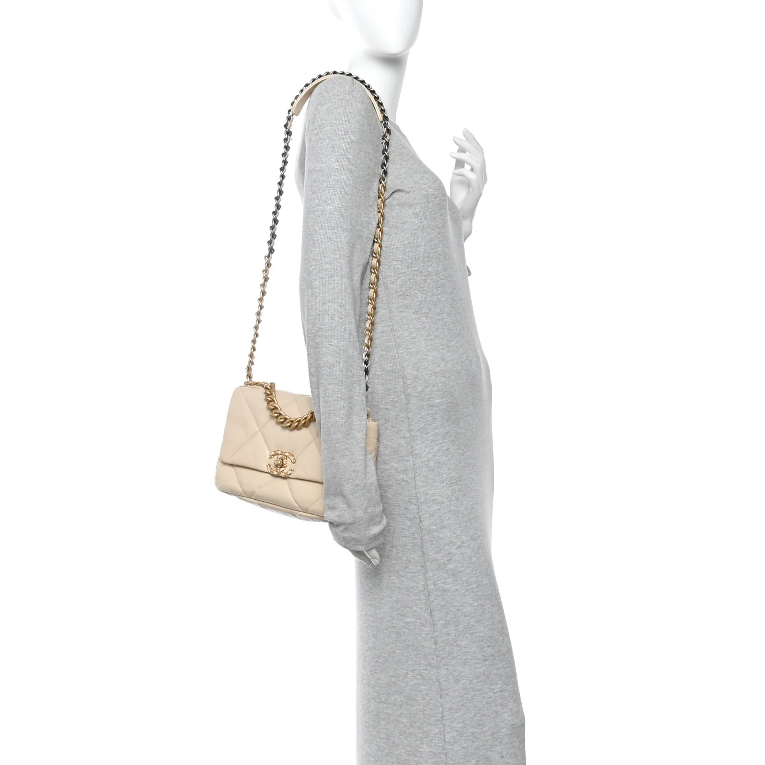 Lambskin Quilted Medium Chanel 19 Flap Beige - Image 2