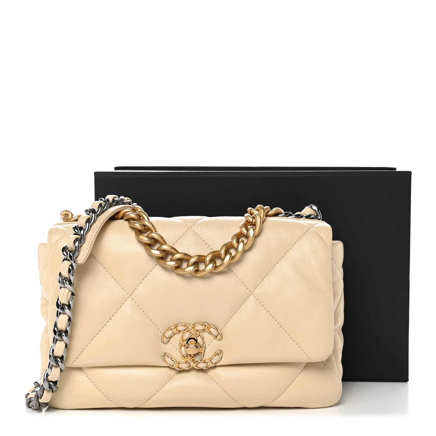 Lambskin Quilted Medium Chanel 19 Flap Beige - Image 11
