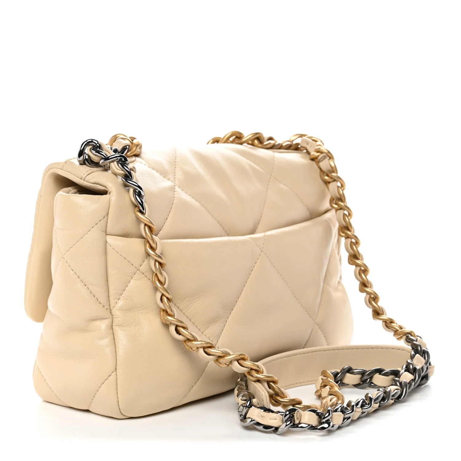 Lambskin Quilted Medium Chanel 19 Flap Beige - Image 3
