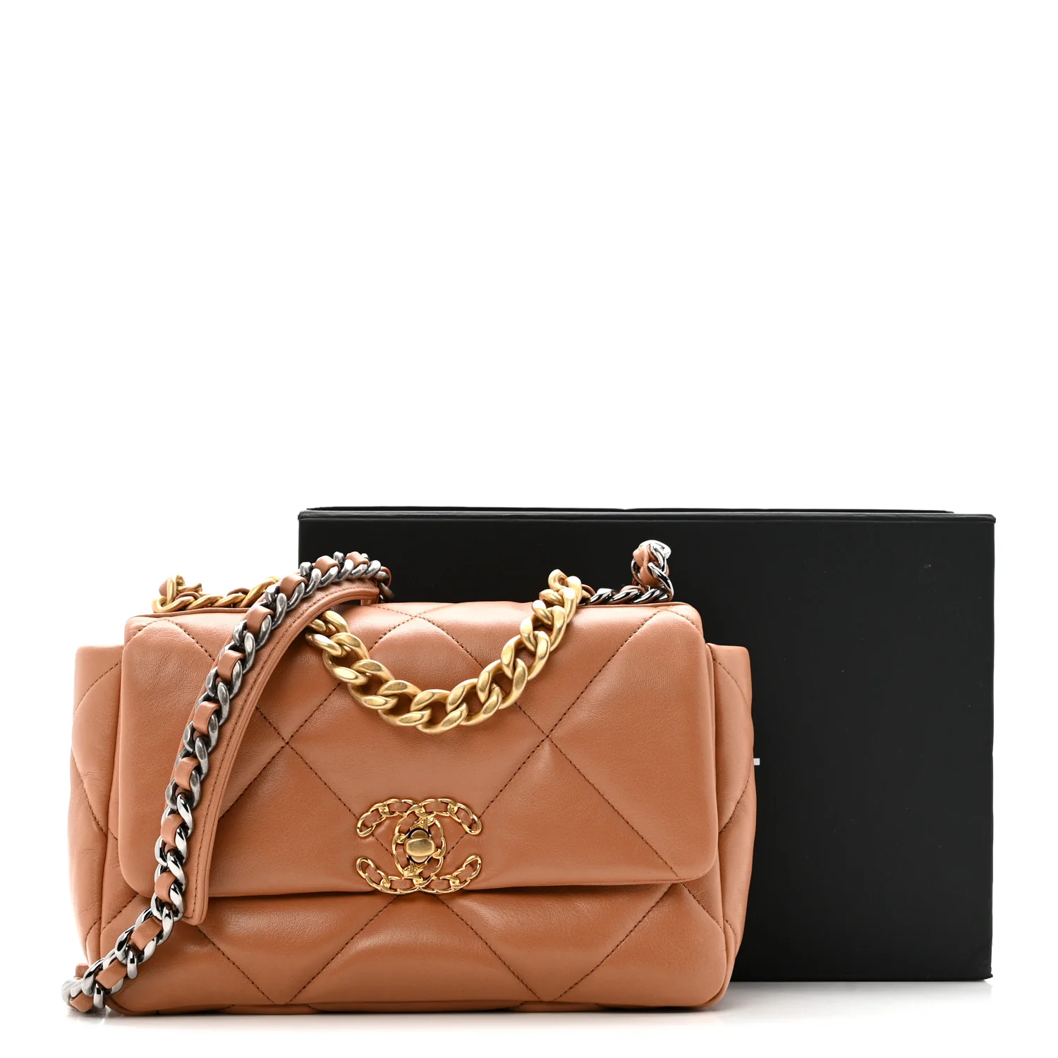 Lambskin Quilted Medium Chanel 19 Flap Brown - Image 17