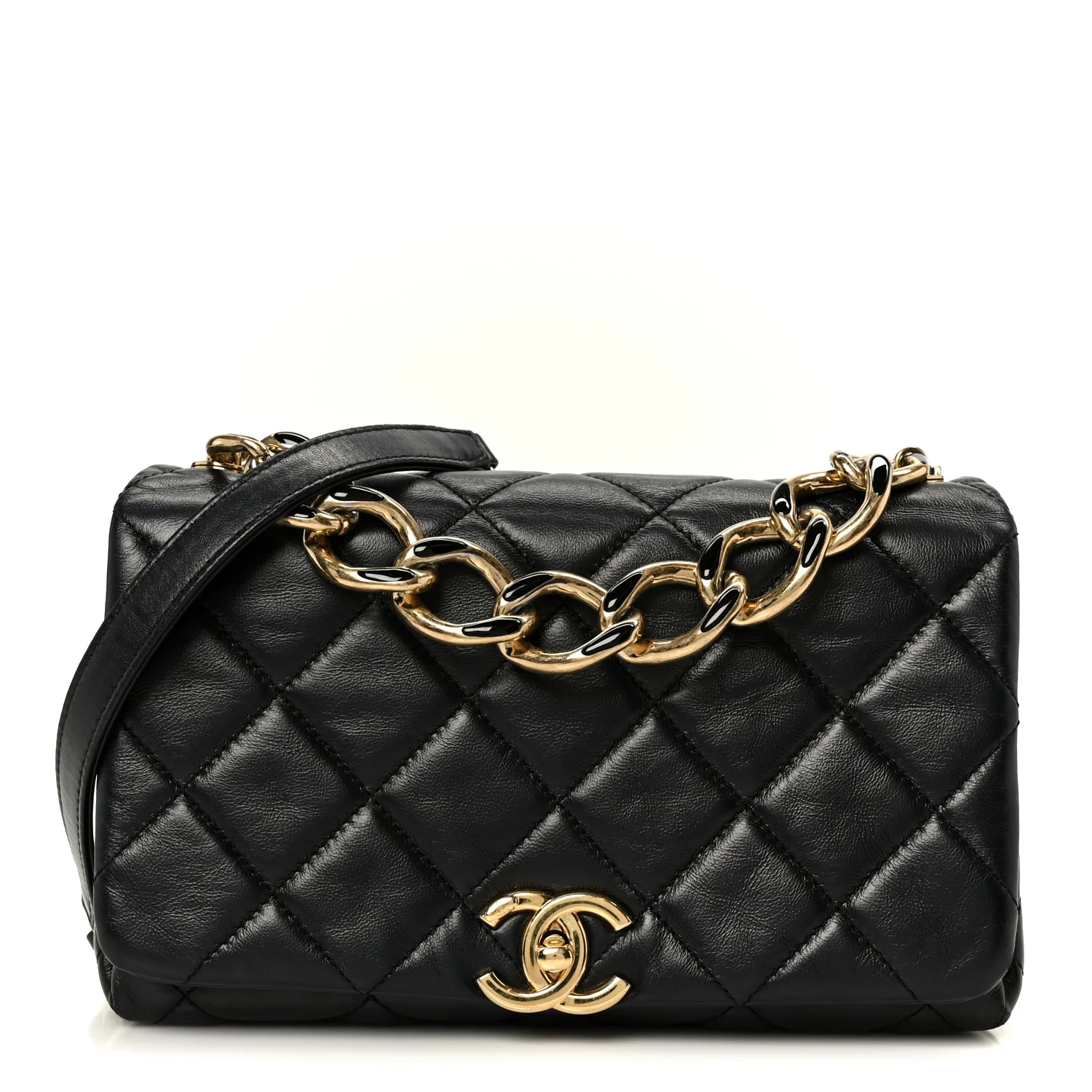 Lambskin Quilted Medium Color Match Flap Black