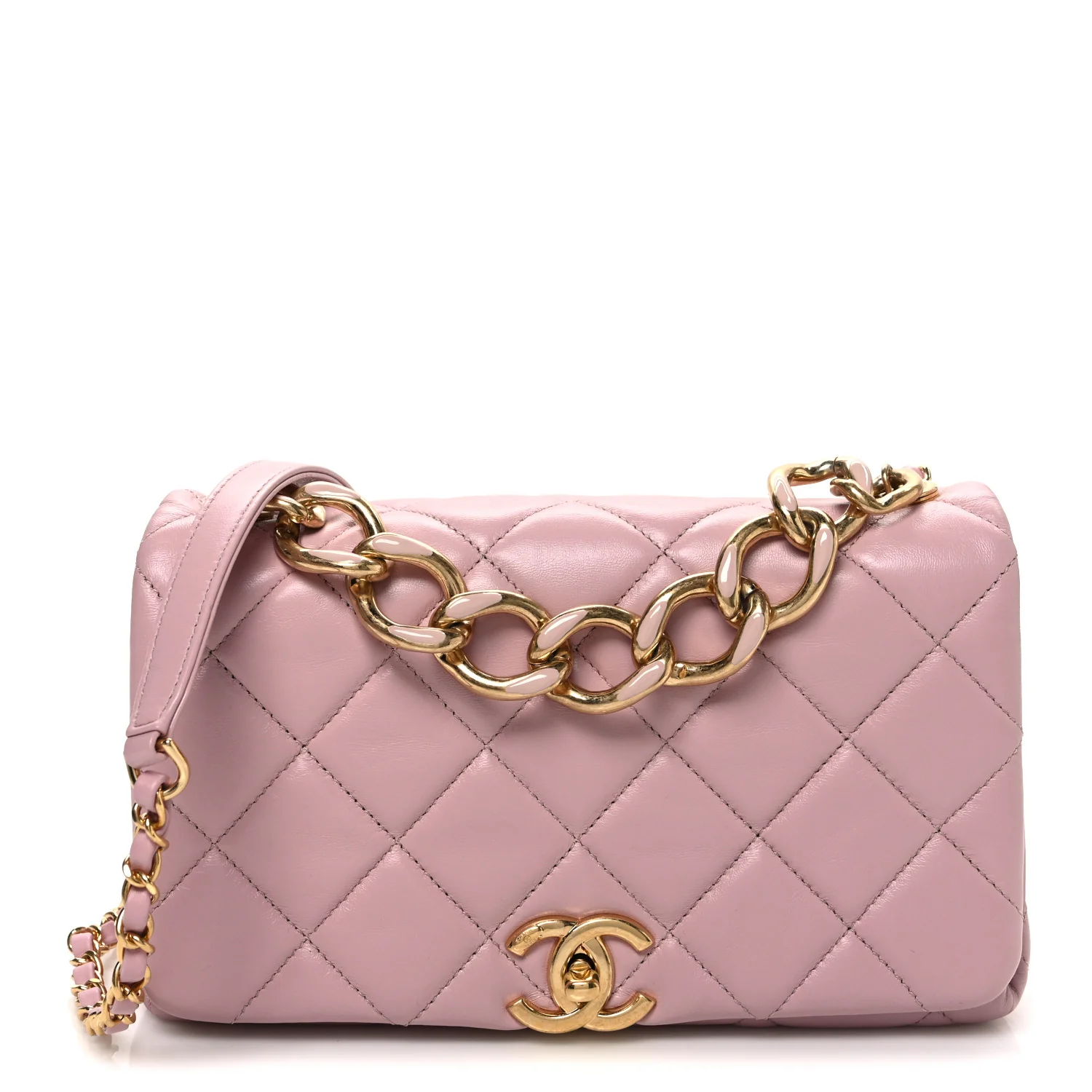 Lambskin Quilted Medium Color Match Flap Light Pink
