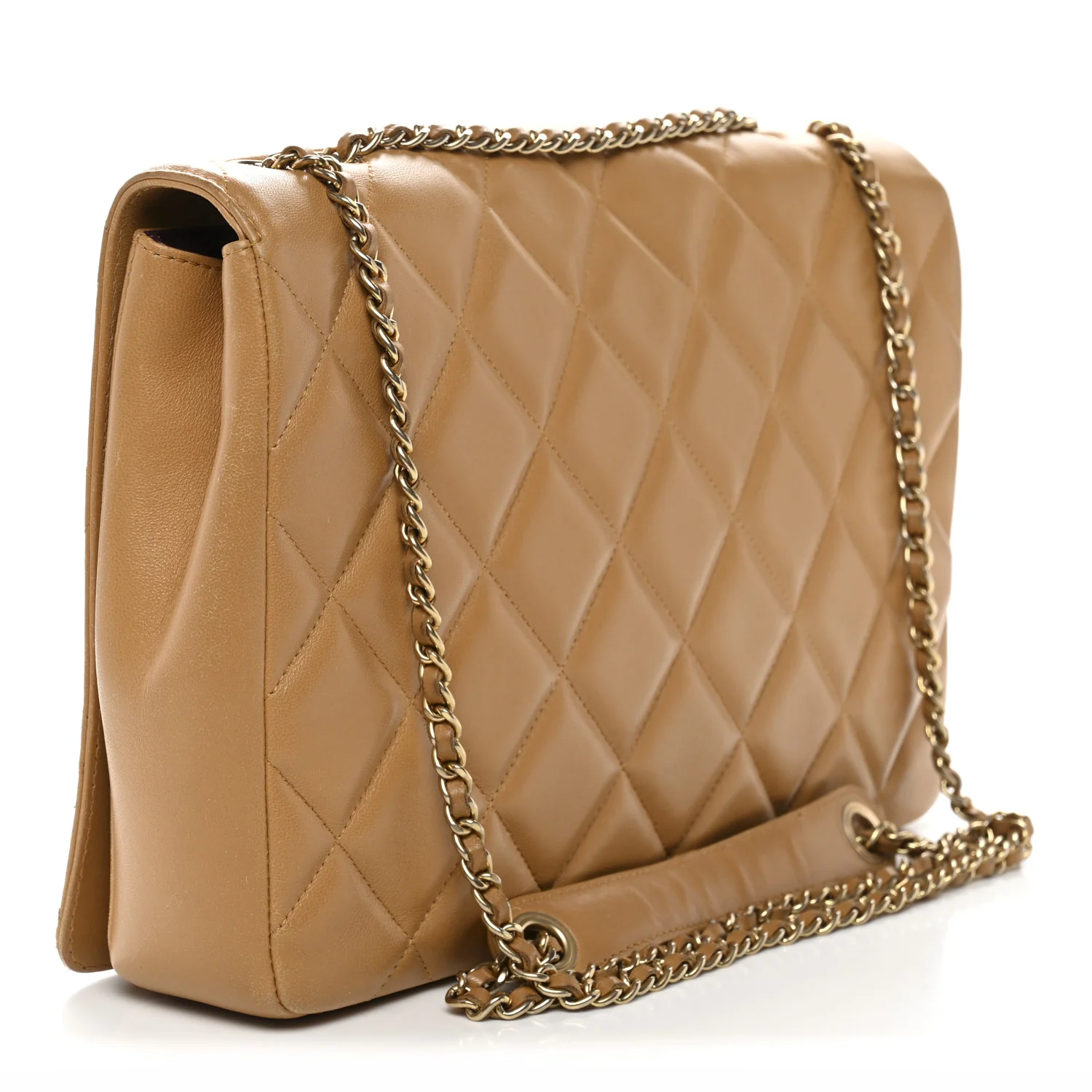 Lambskin Quilted Medium Diamond CC Flap Beige - Image 3