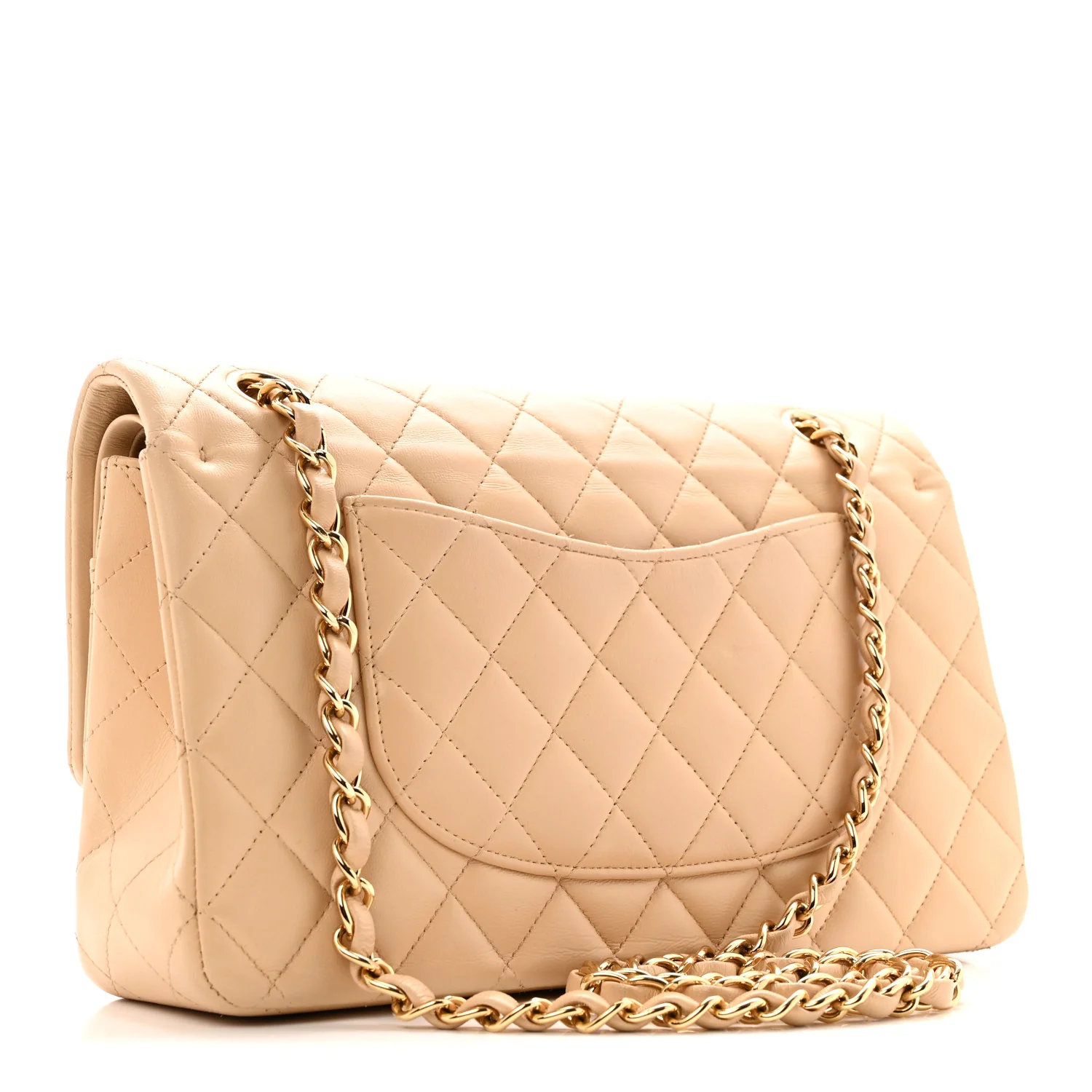 Lambskin Quilted Medium Double Flap Beige - Image 2