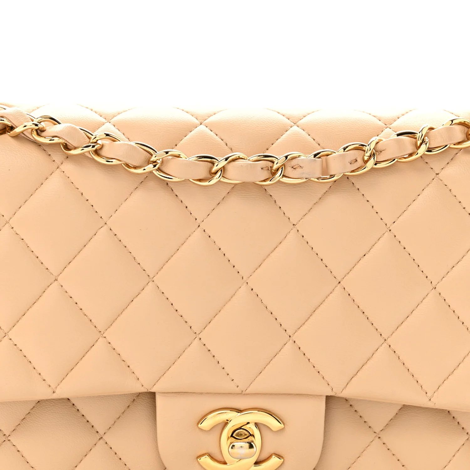 Lambskin Quilted Medium Double Flap Beige - Image 7