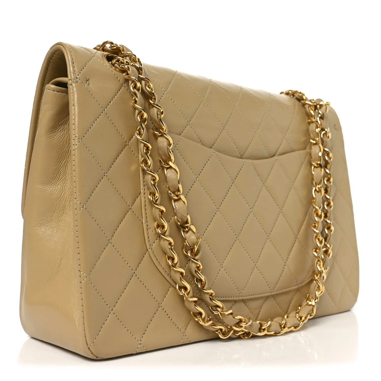 Lambskin Quilted Medium Double Flap Beige - Image 3