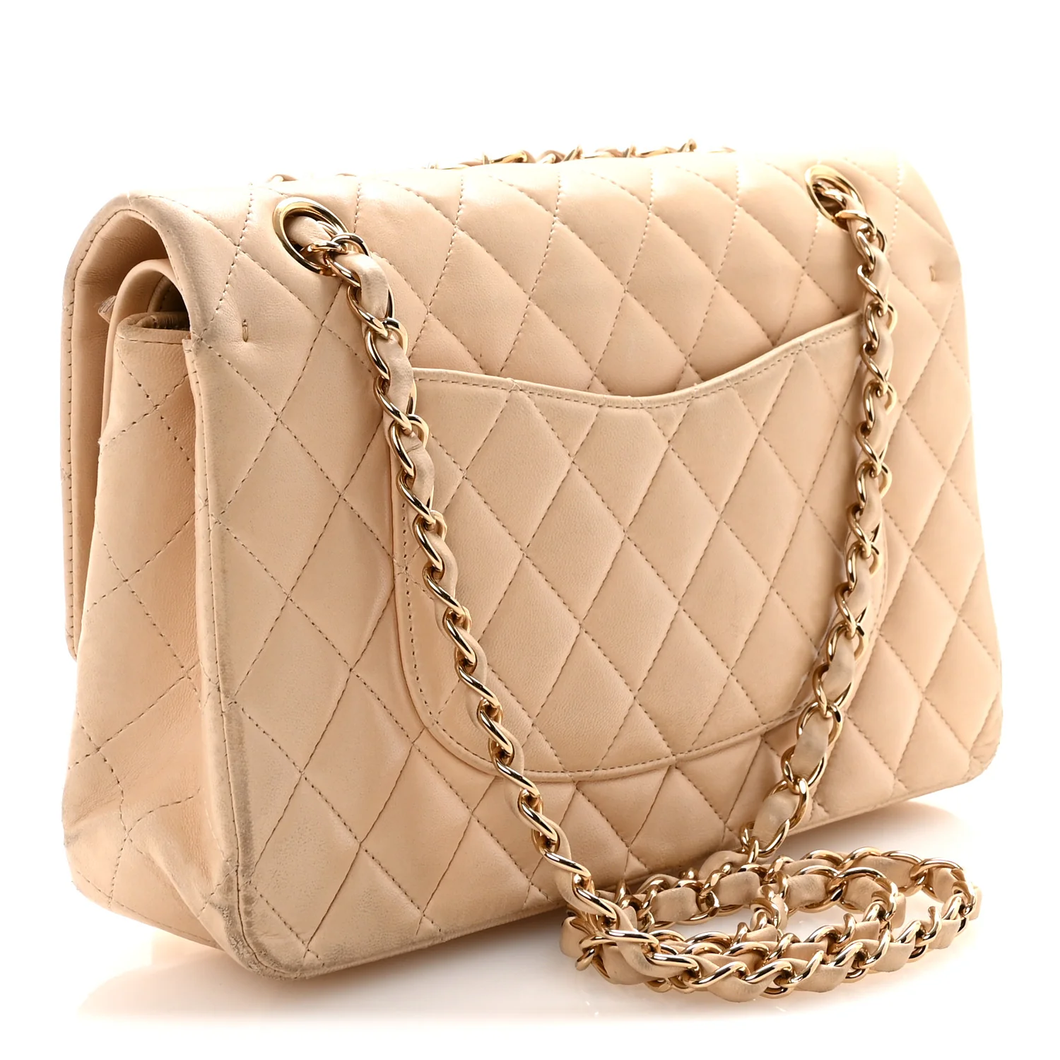 Lambskin Quilted Medium Double Flap Beige - Image 2