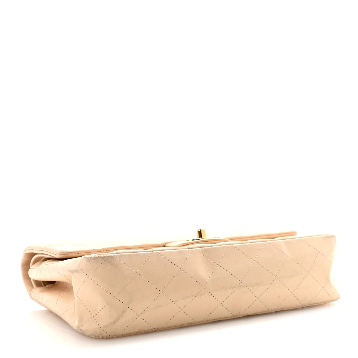 Lambskin Quilted Medium Double Flap Beige - Image 3