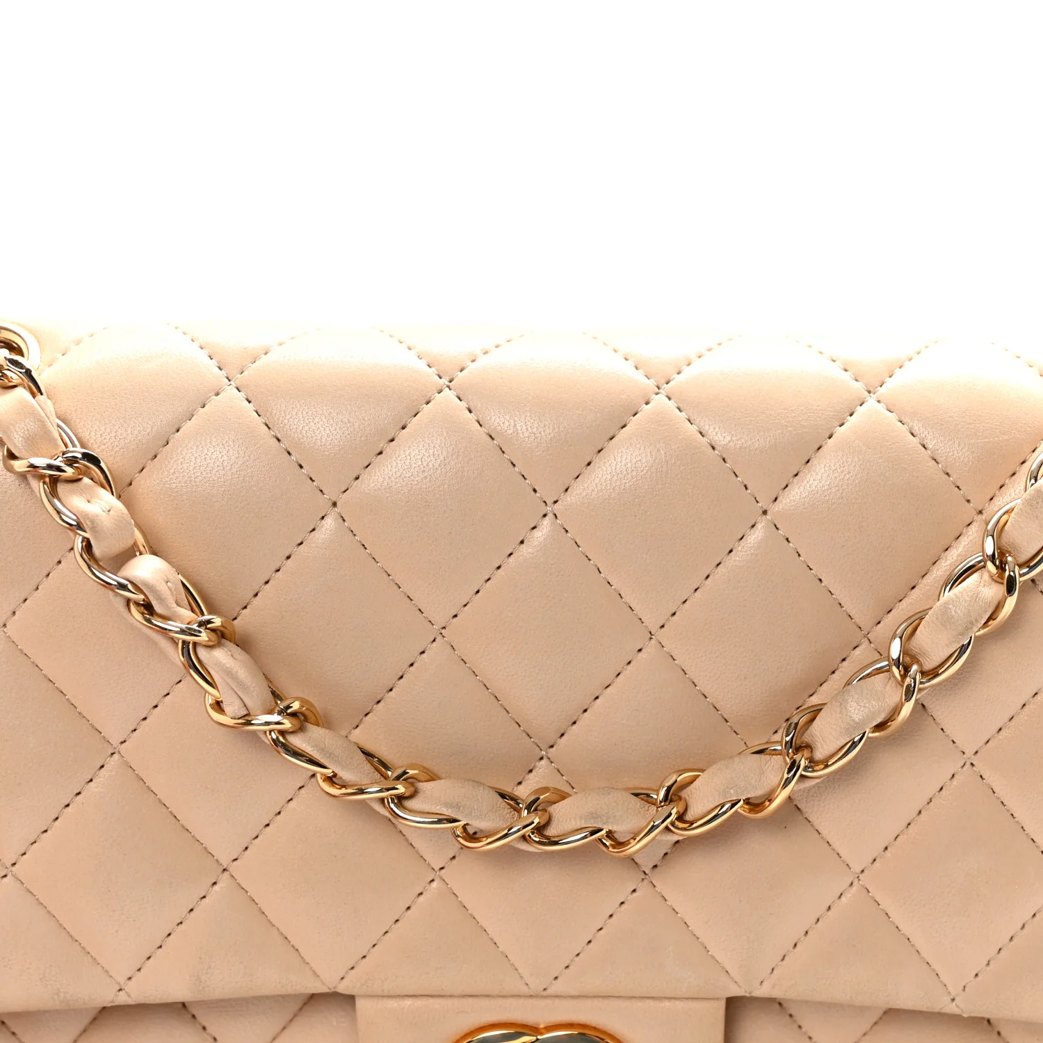 Lambskin Quilted Medium Double Flap Beige - Image 7