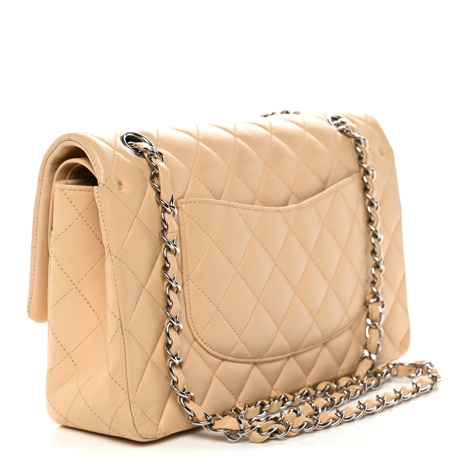 Lambskin Quilted Medium Double Flap Beige - Image 3