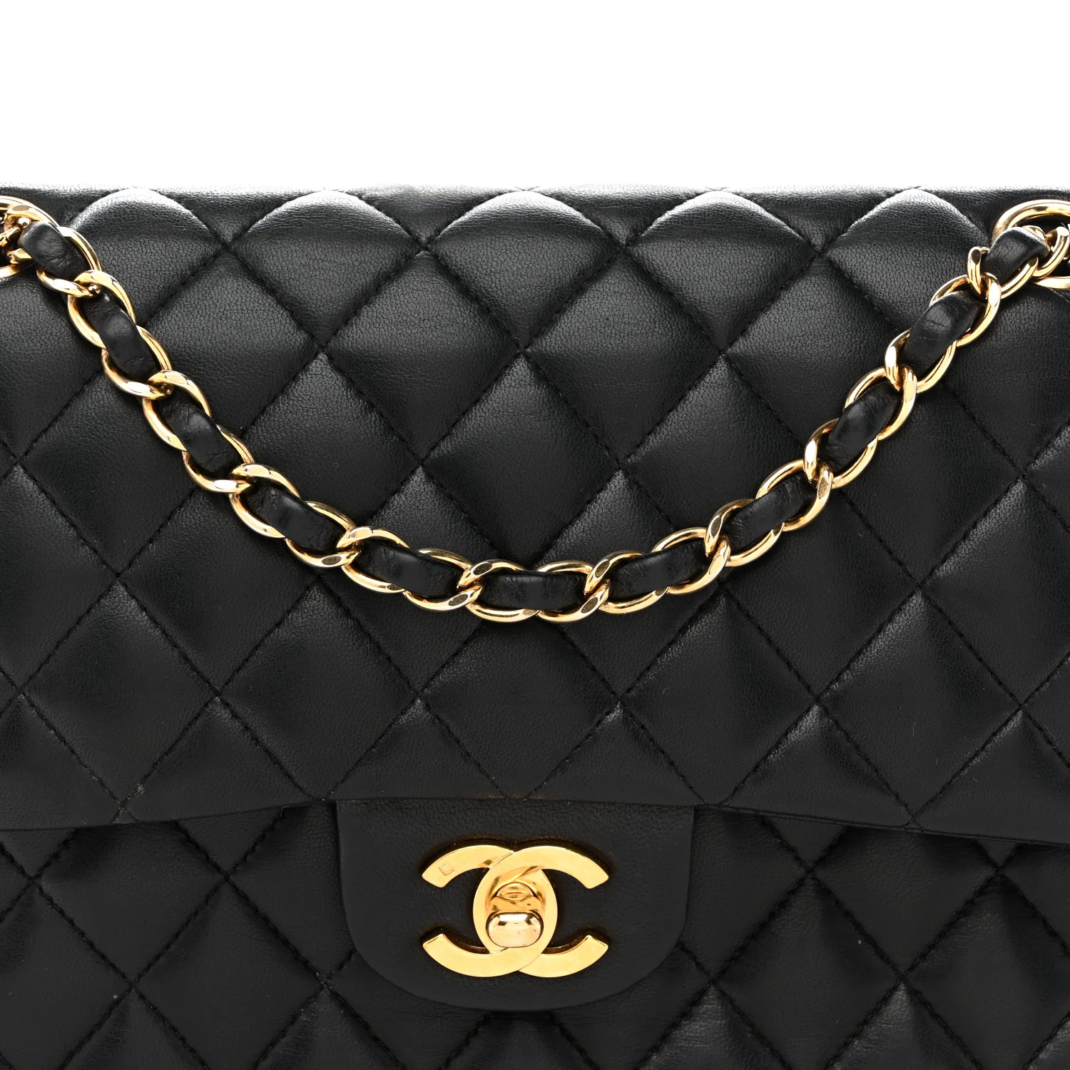 Lambskin Quilted Medium Double Flap Black - Image 8