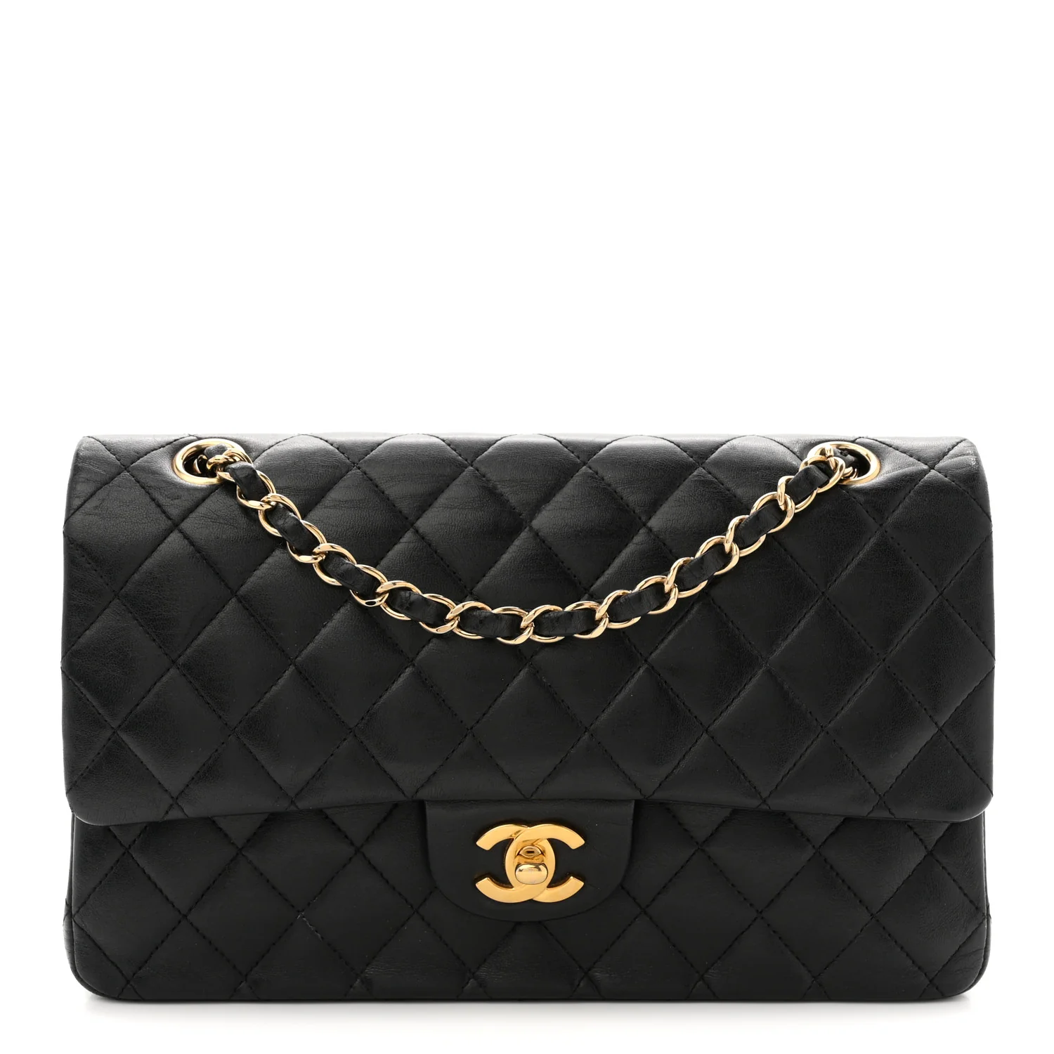 Lambskin Quilted Medium Double Flap Black